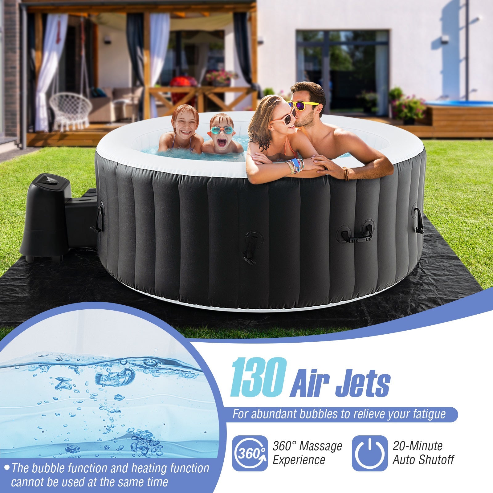 Round Inflatable Spa Pool | 70" or 80" | 110-130 Air Jets | Electric Heater | PTC Heating | Child Lock | Portable
