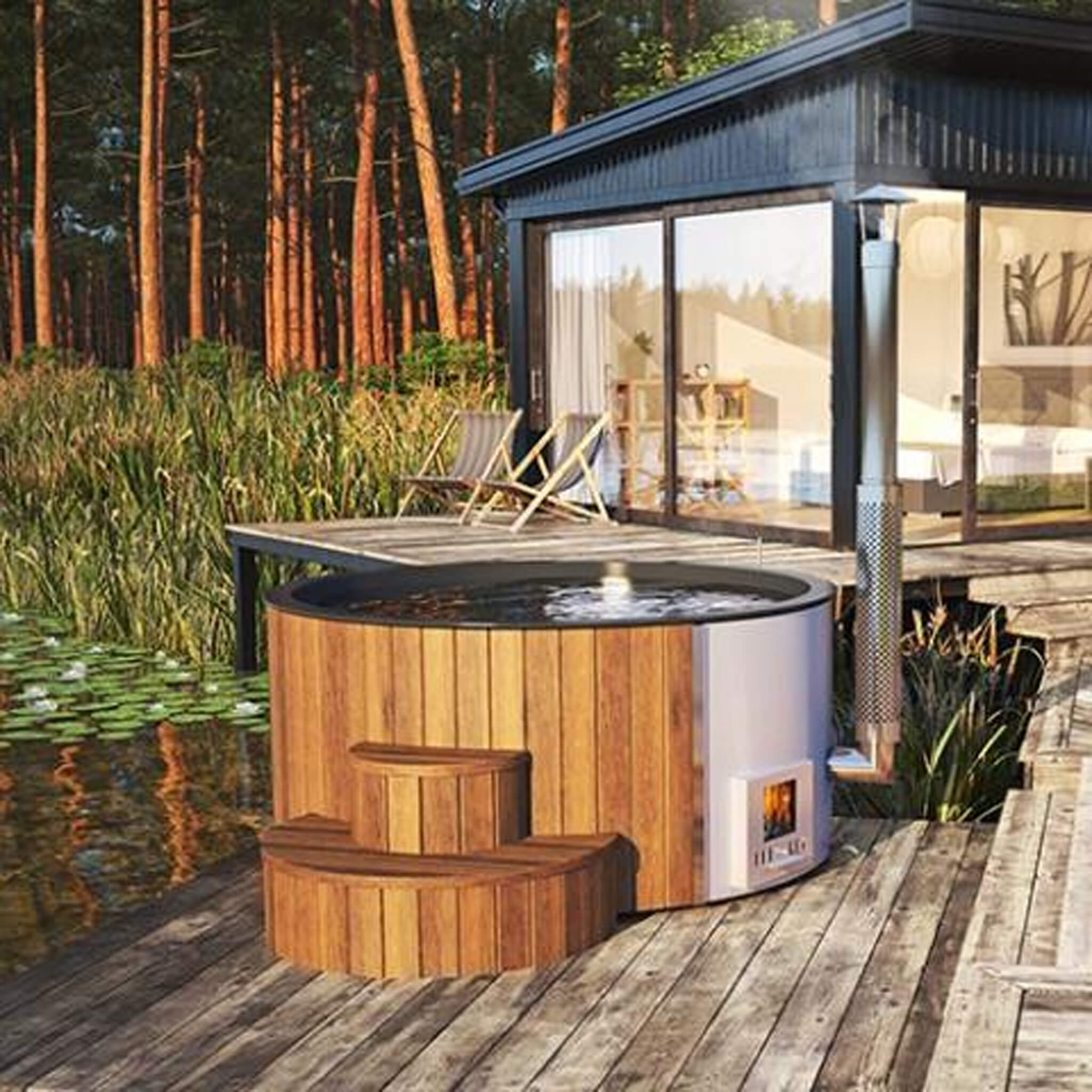 SaunaLife Model S4N Premium 6-Person Wood-Burning Hot Tub