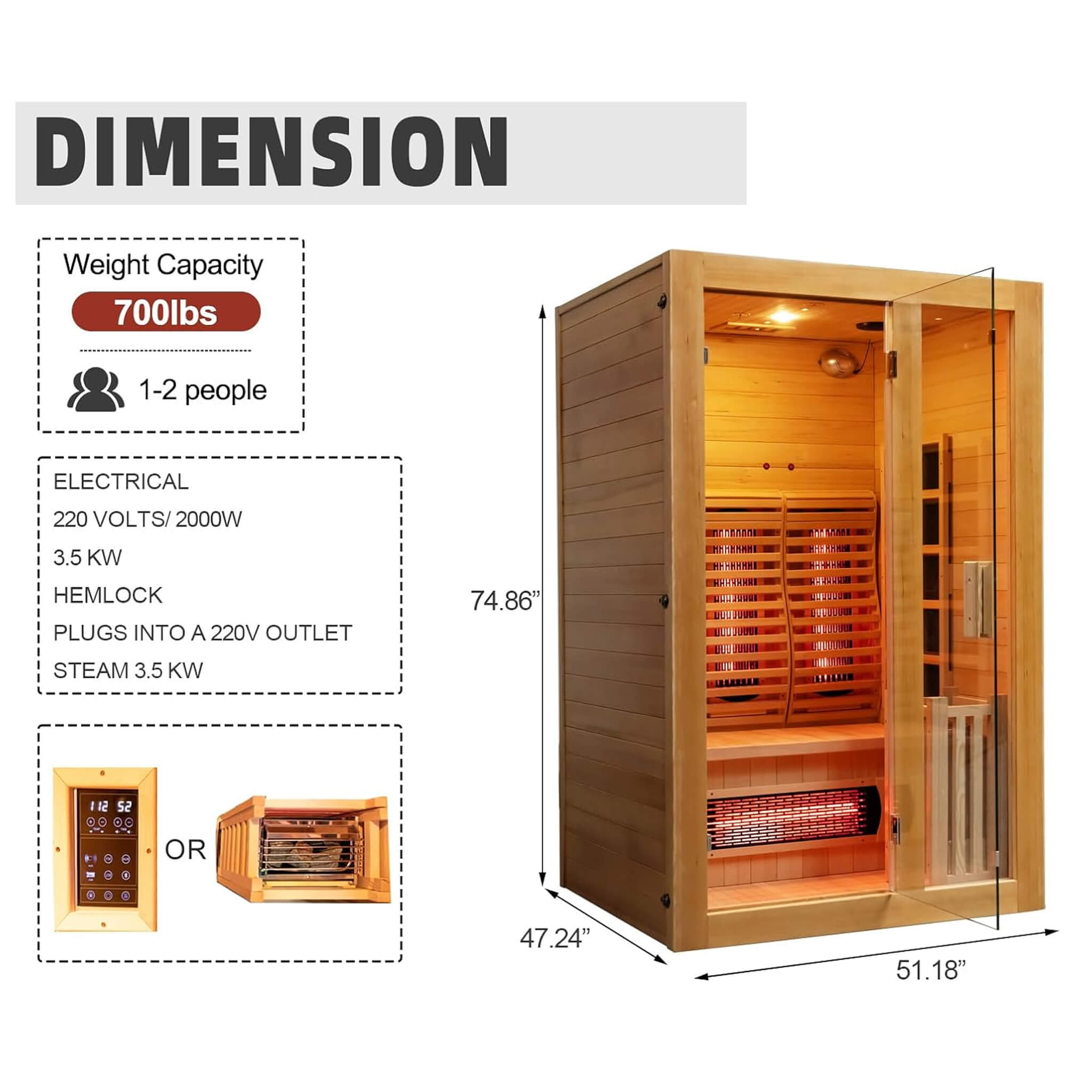 Rövia Luma 2-Person Hybrid Sauna Room