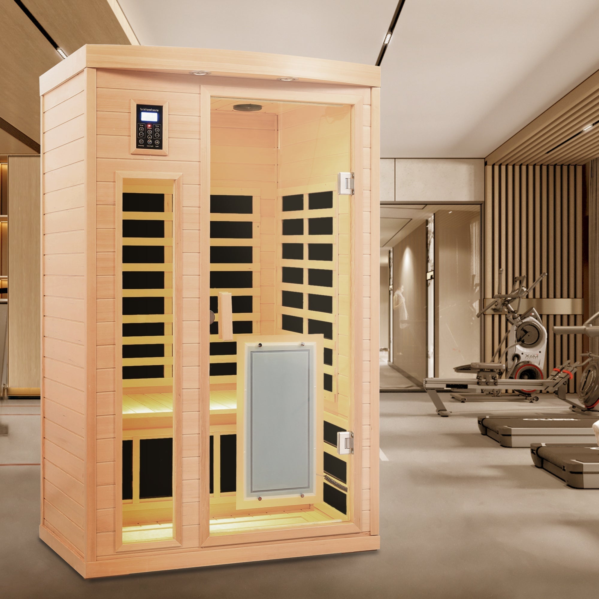 2-Person Low EMF Far Infrared Sauna – Hemlock Wood with Heated Glass Door