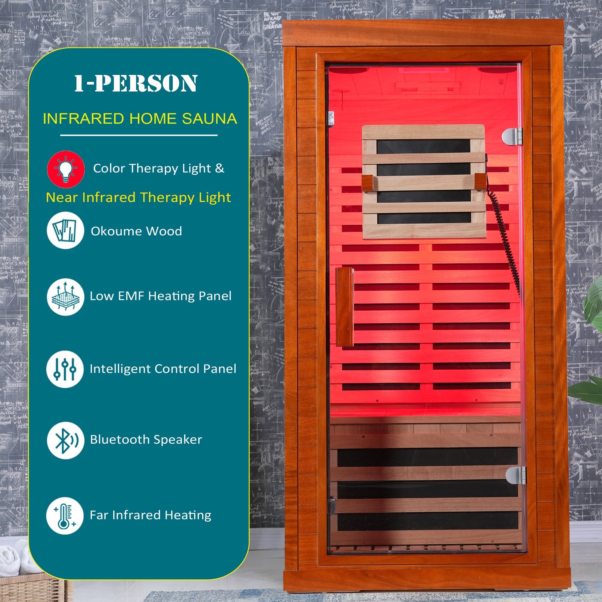 1-Person Full Spectrum Infrared Sauna with Red Light Therapy – Low EMF Okoume Wood