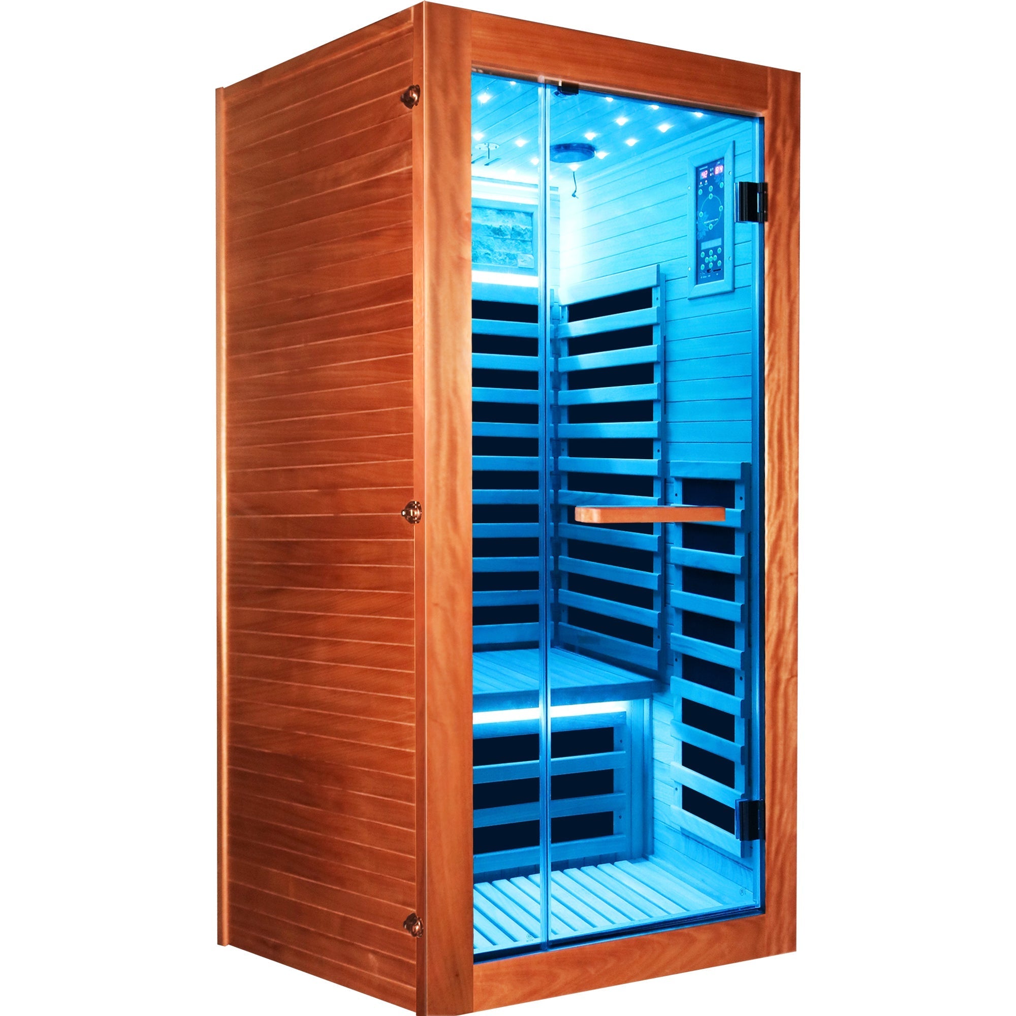 1-Person Far Infrared Sauna – American White Oak Finish with Starry Sky Lighting