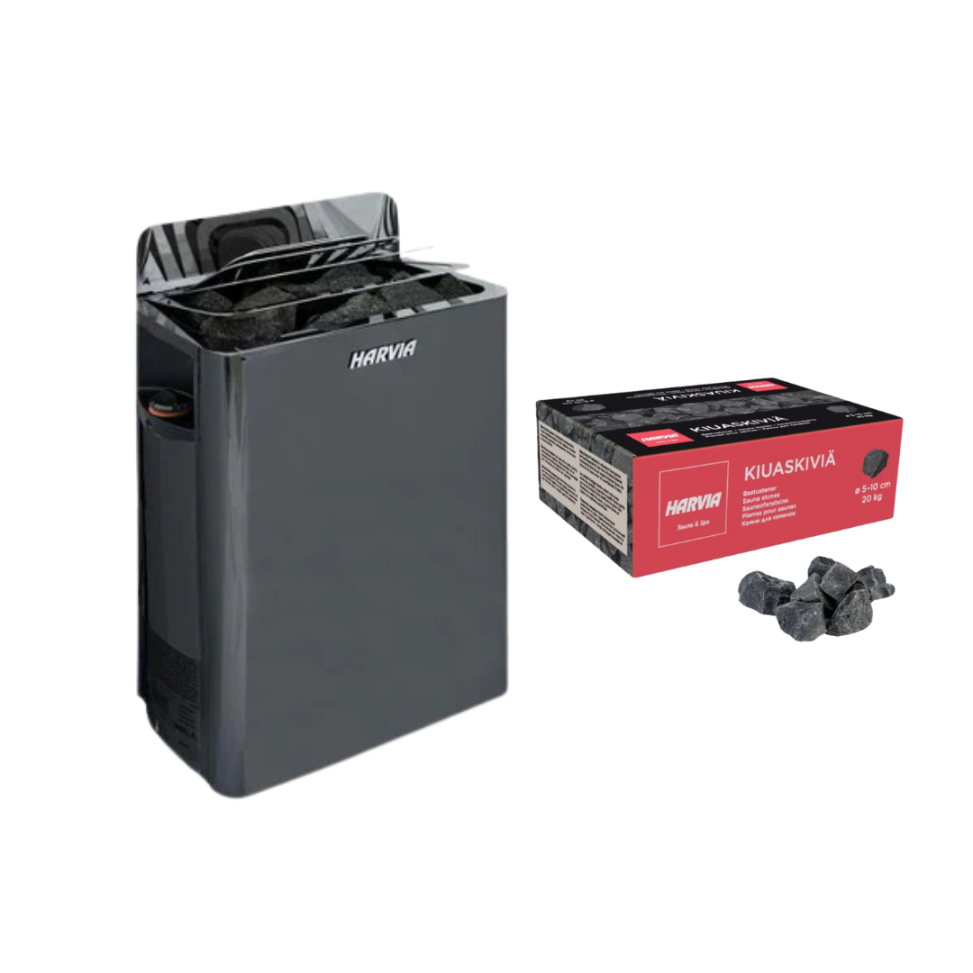 Harvia The Wall Electric Sauna Heater | 6 or 8kW | 44 lbs Rocks | Built-In Controls | Black or Stainless | 240V