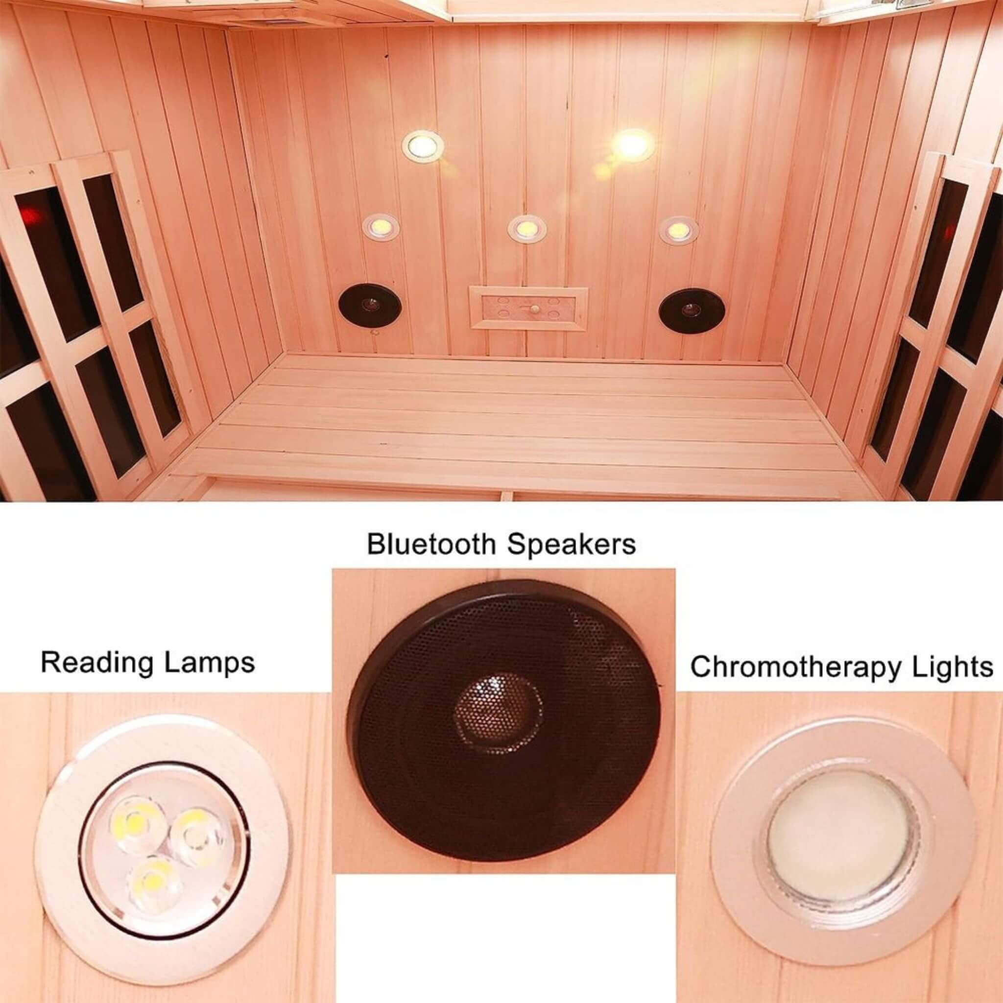 Thermora Orien 2-Person FAR Infrared Sauna | Canadian Hemlock | Carbon Crystal + Ceramic | 1760W | 120V | Chromotherapy | Bluetooth