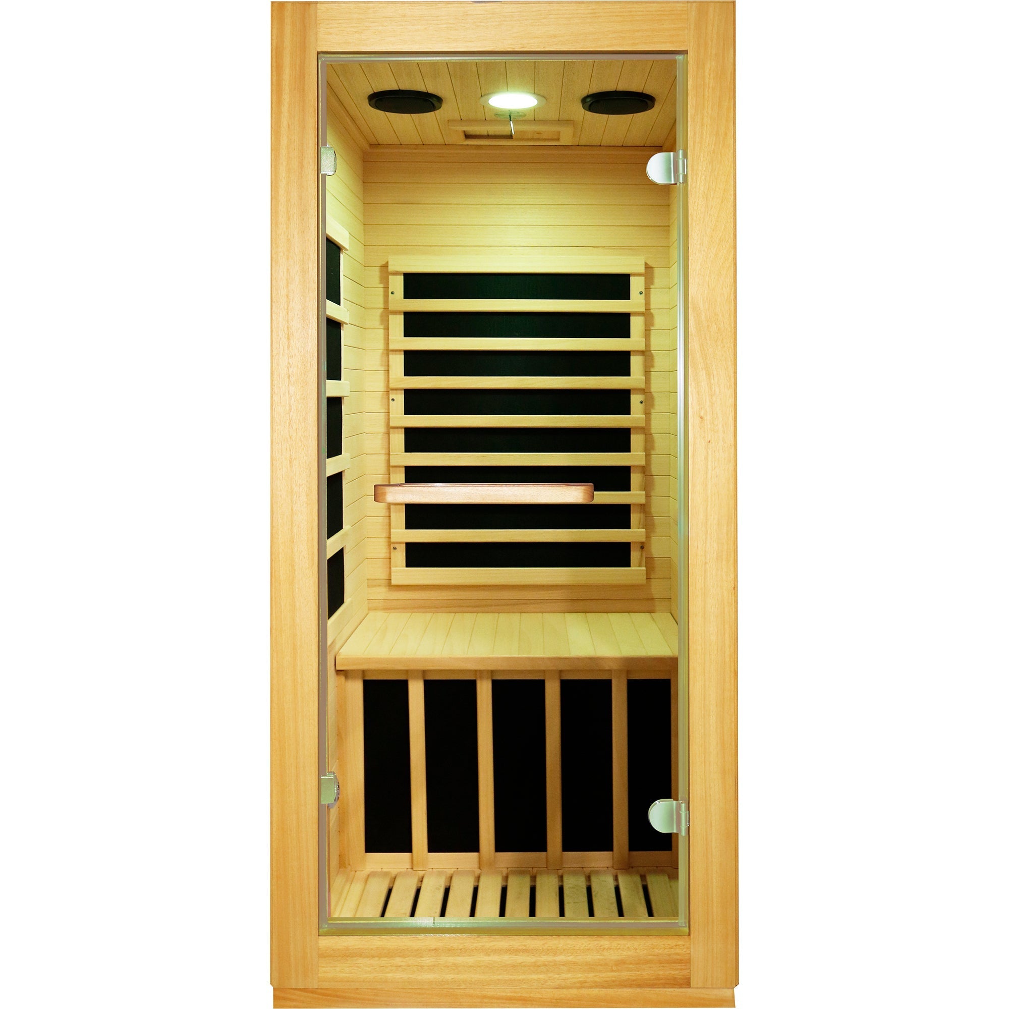 Compact 1-Person Infrared Sauna – Natural Wood with 10-Color Chromotherapy Lighting