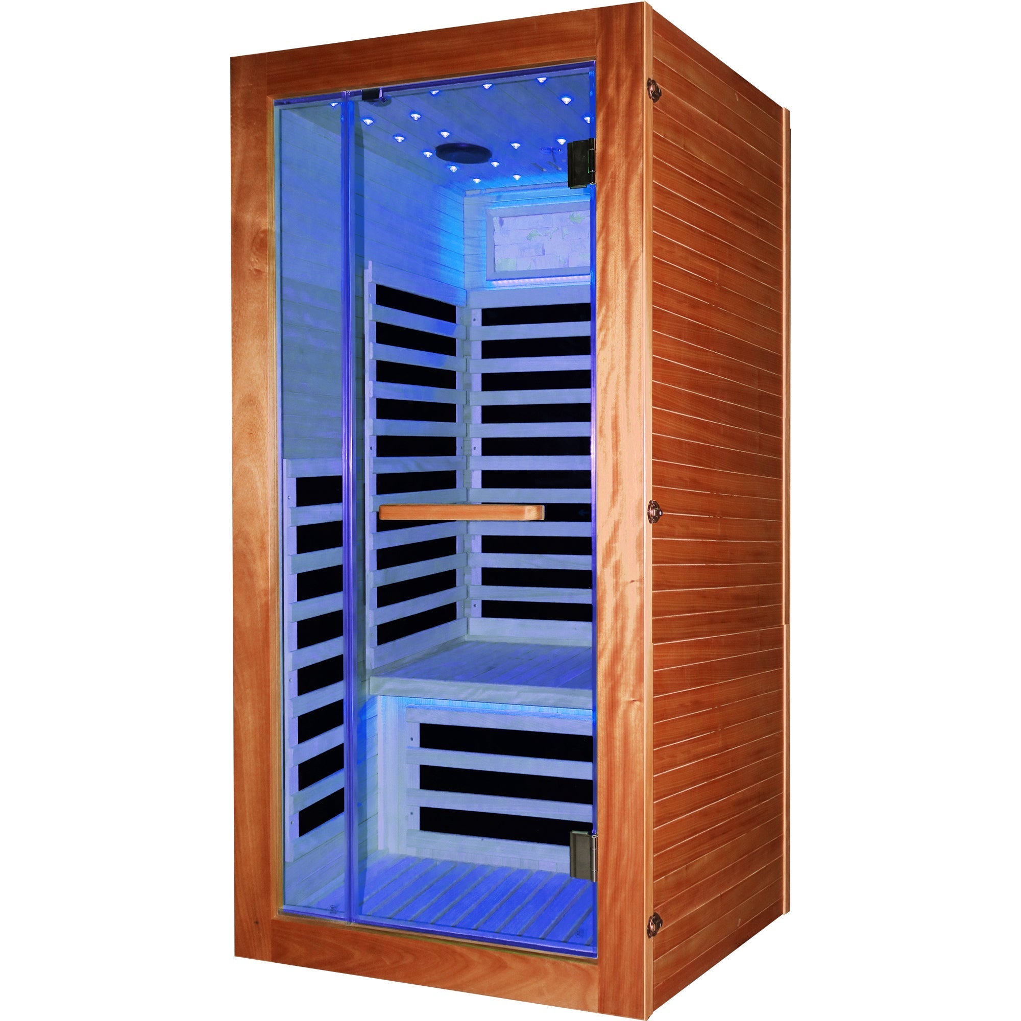 1-Person Far Infrared Sauna – American White Oak Finish with Starry Sky Lighting