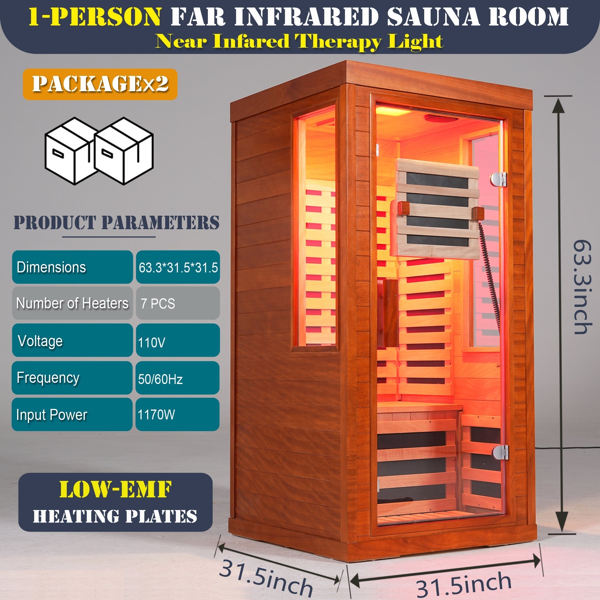 1-Person Full Spectrum Infrared Sauna with Red Light Therapy – Low EMF Okoume Wood