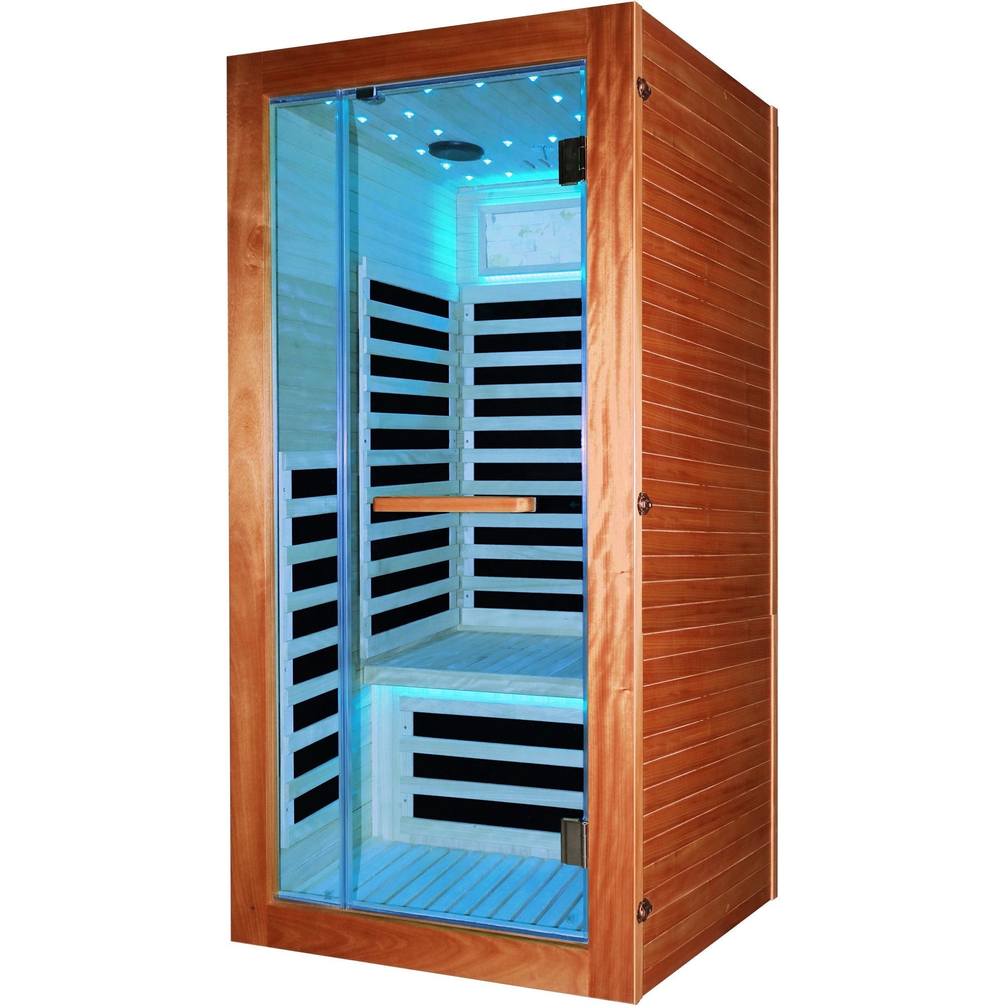 1-Person Far Infrared Sauna – American White Oak Finish with Starry Sky Lighting
