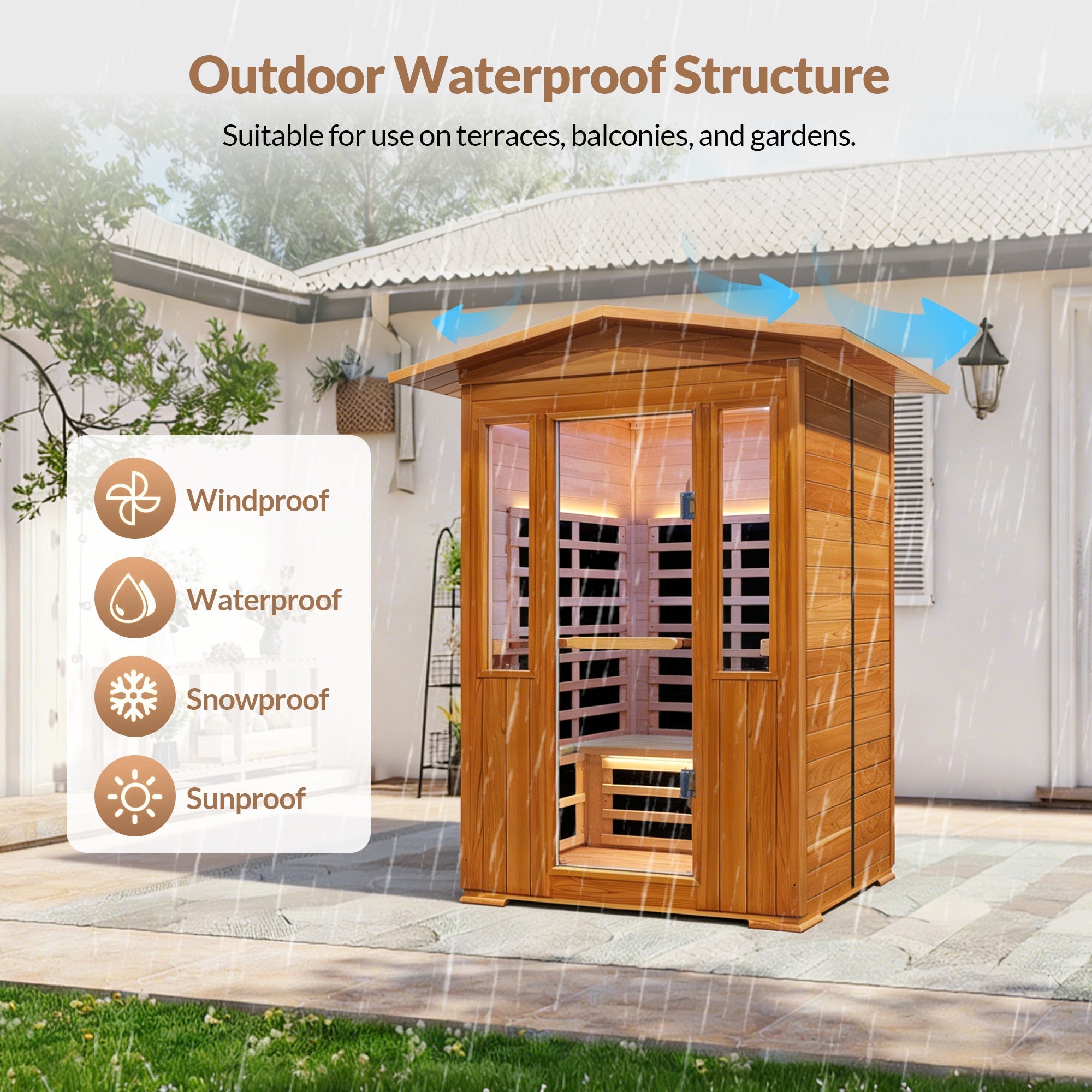 Outdoor 2-Person Far Infrared Sauna – Red Cedar with Bluetooth Audio