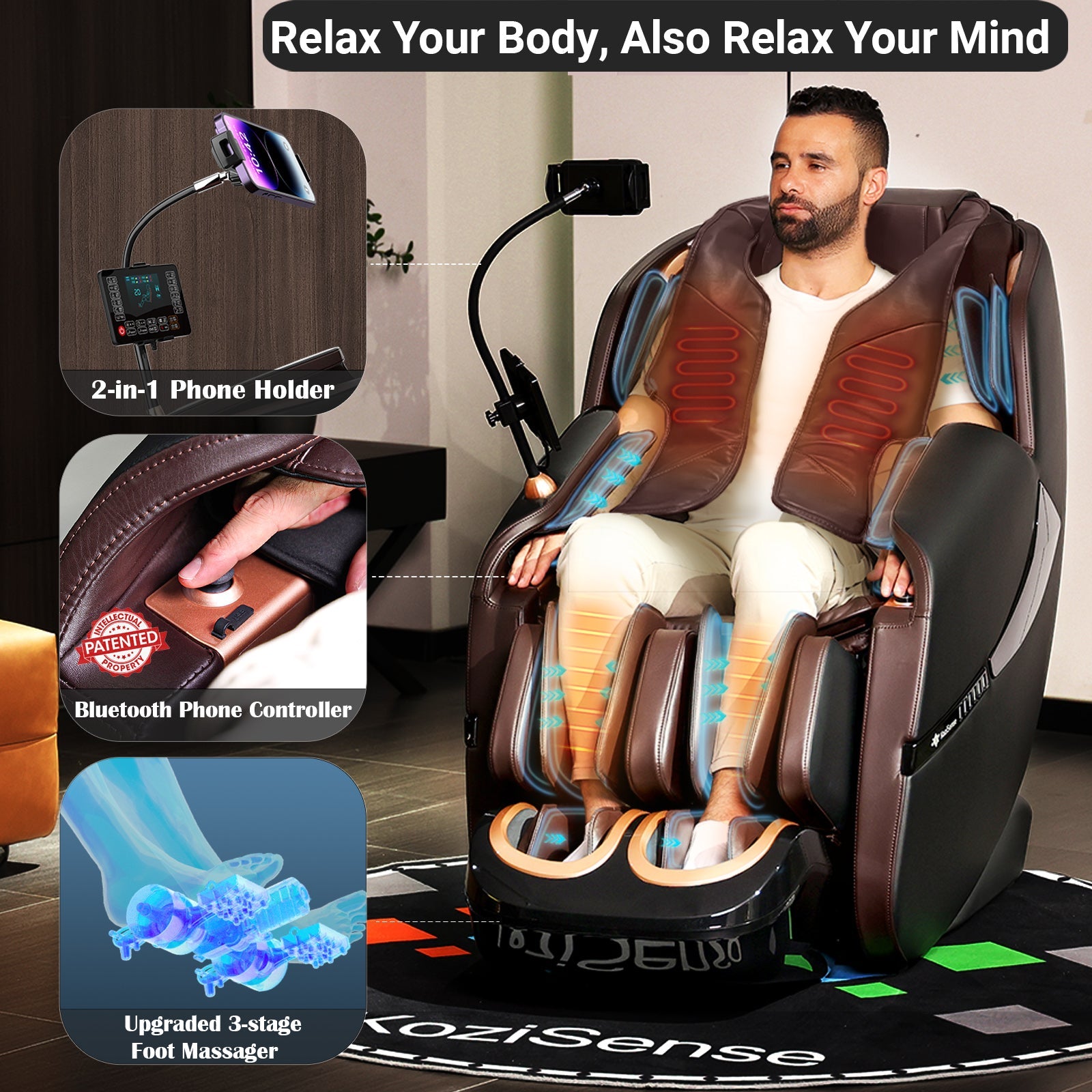 KoziSense KZ-A18 3D SL-track Massage Chair 2026 Upgraded - (Black and Brown)