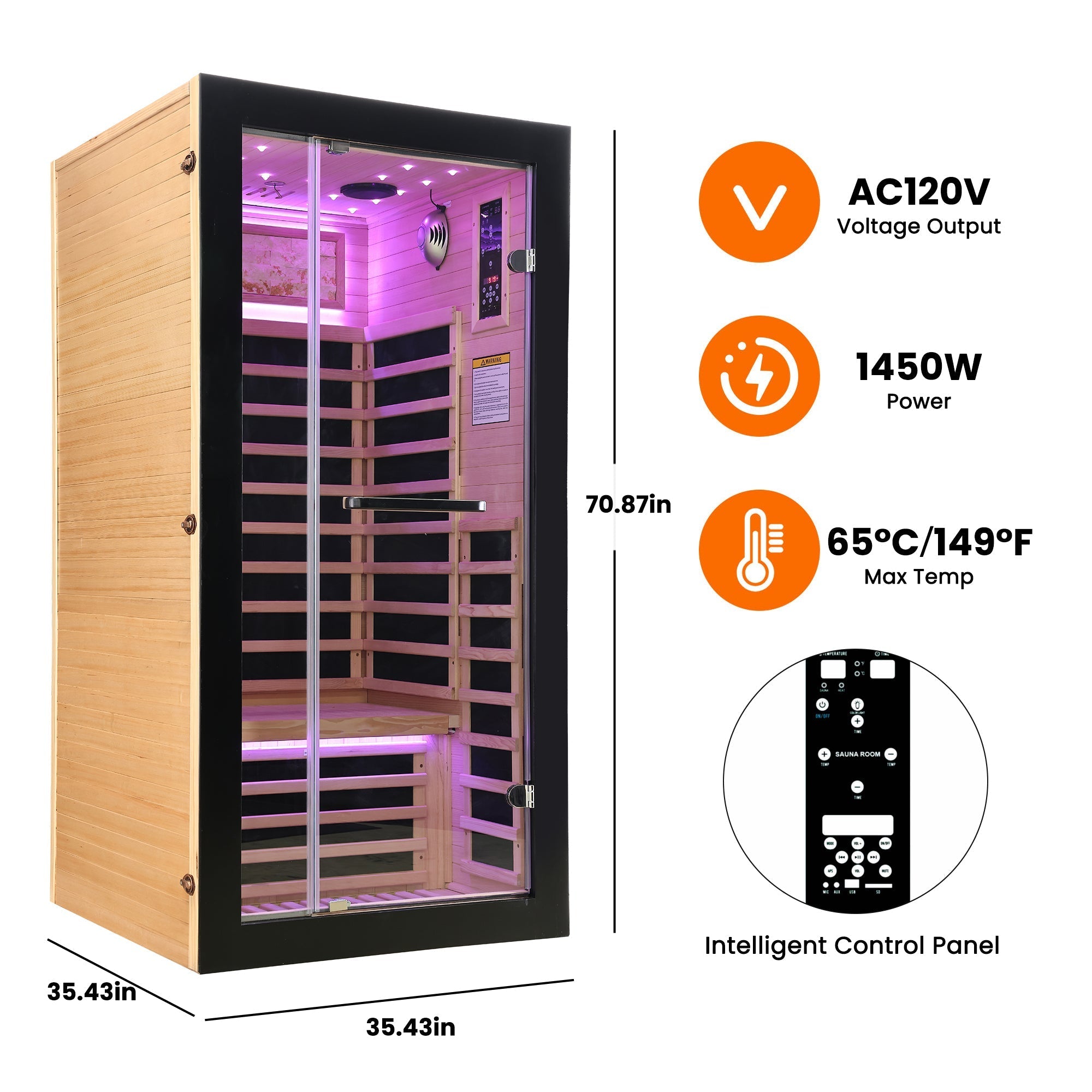 1-Person Far Infrared Sauna with Starry Sky Ceiling – Hemlock Wood
