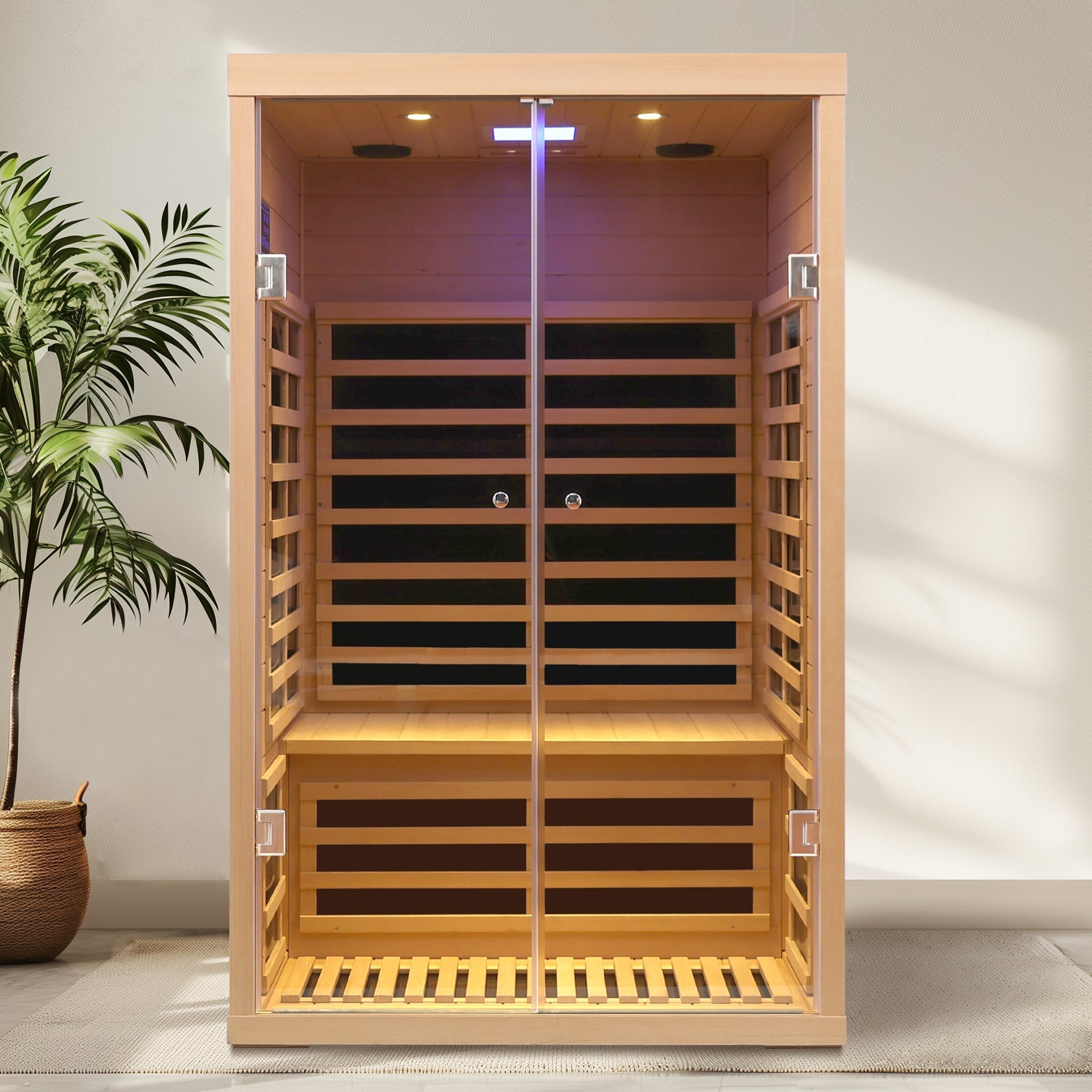 Luxury 2-Person Low EMF Far Infrared Sauna – Hemlock Wood with Double Glass Doors