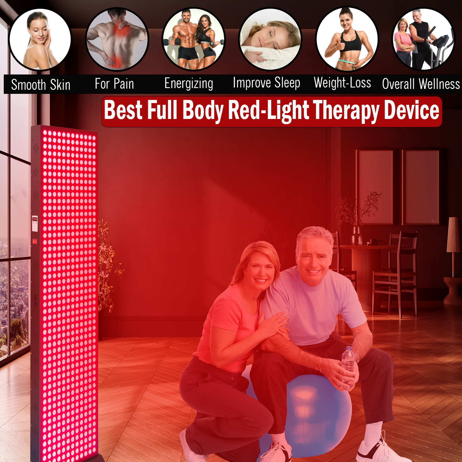 EXESAS Full Body Red Light Therapy Panel – 600 LEDs, 4 Wavelengths, 3000W