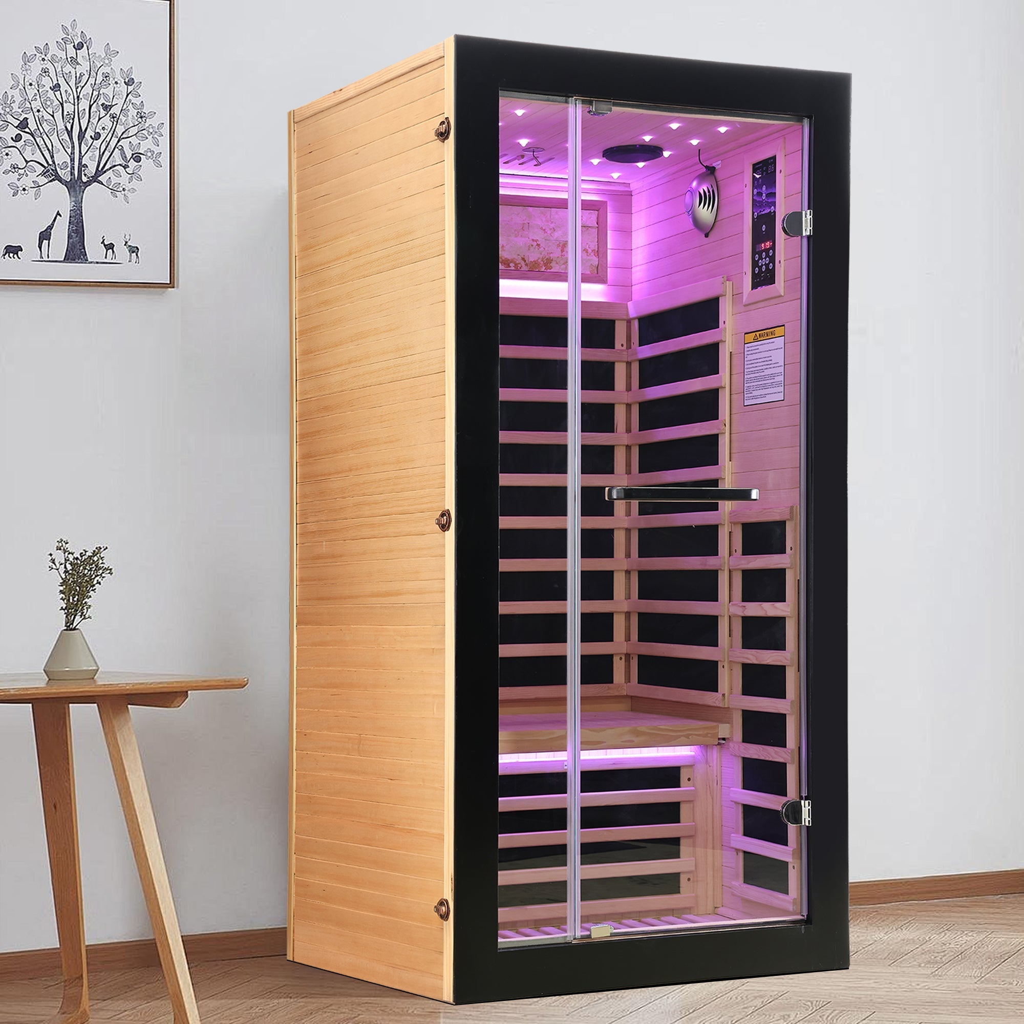 1-Person Far Infrared Sauna with Starry Sky Ceiling – Hemlock Wood