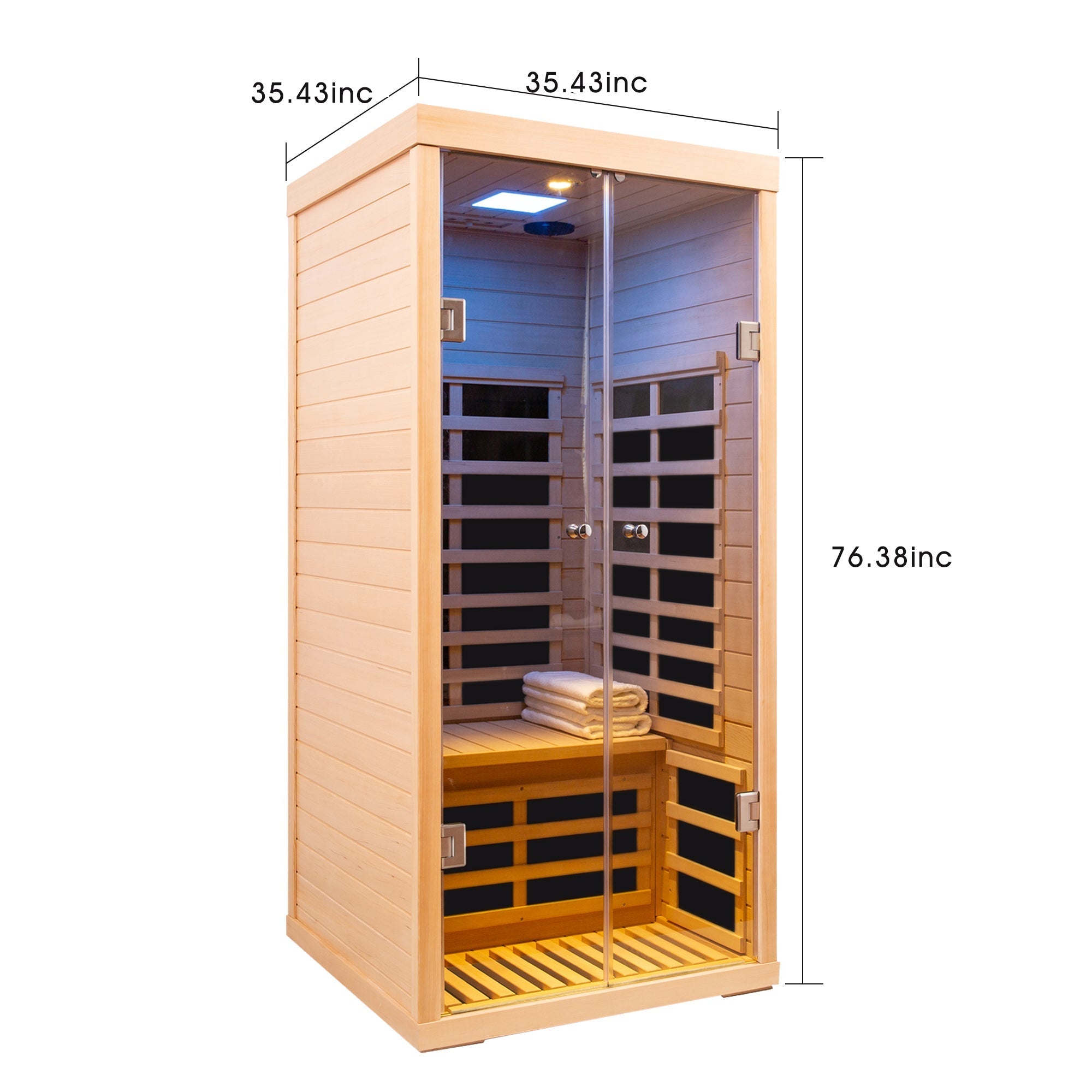 Luxury 1-Person Low EMF Far Infrared Sauna – Hemlock Wood with Glass Double Doors