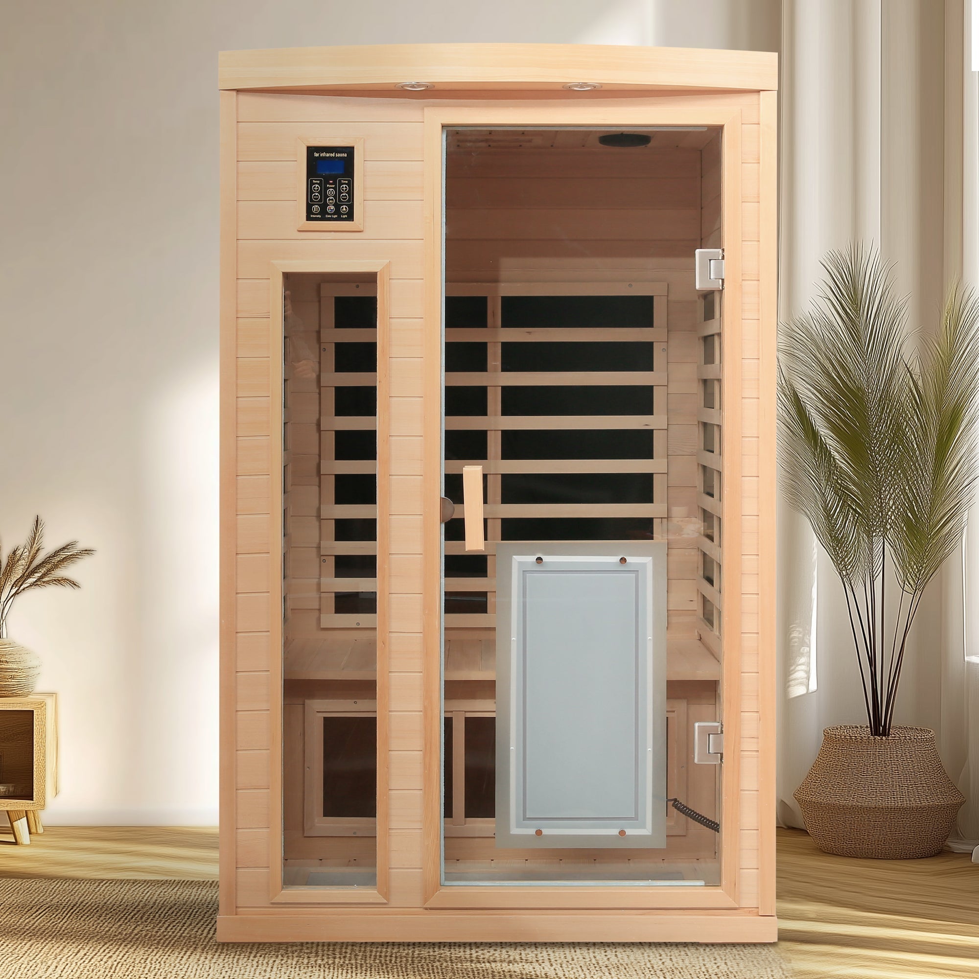2-Person Low EMF Far Infrared Sauna – Hemlock Wood with Heated Glass Door