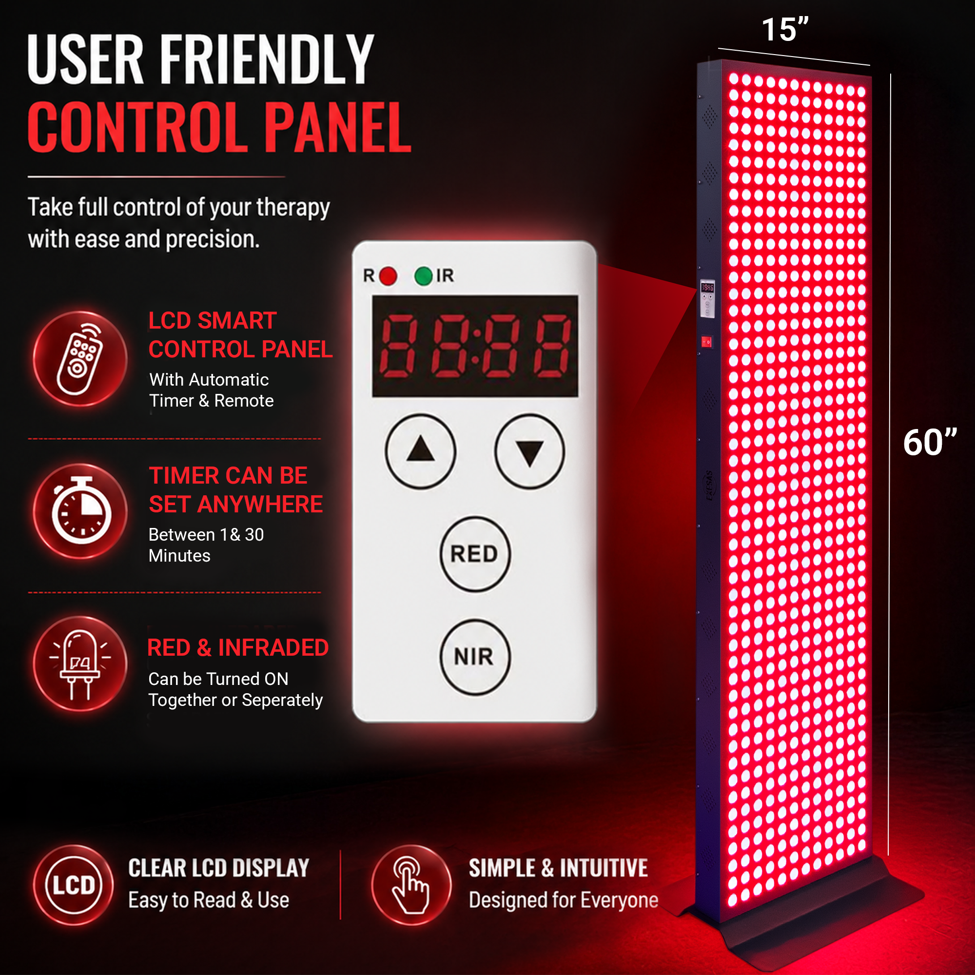 EXESAS Full Body Red Light Therapy Panel – 600 LEDs, 4 Wavelengths, 3000W