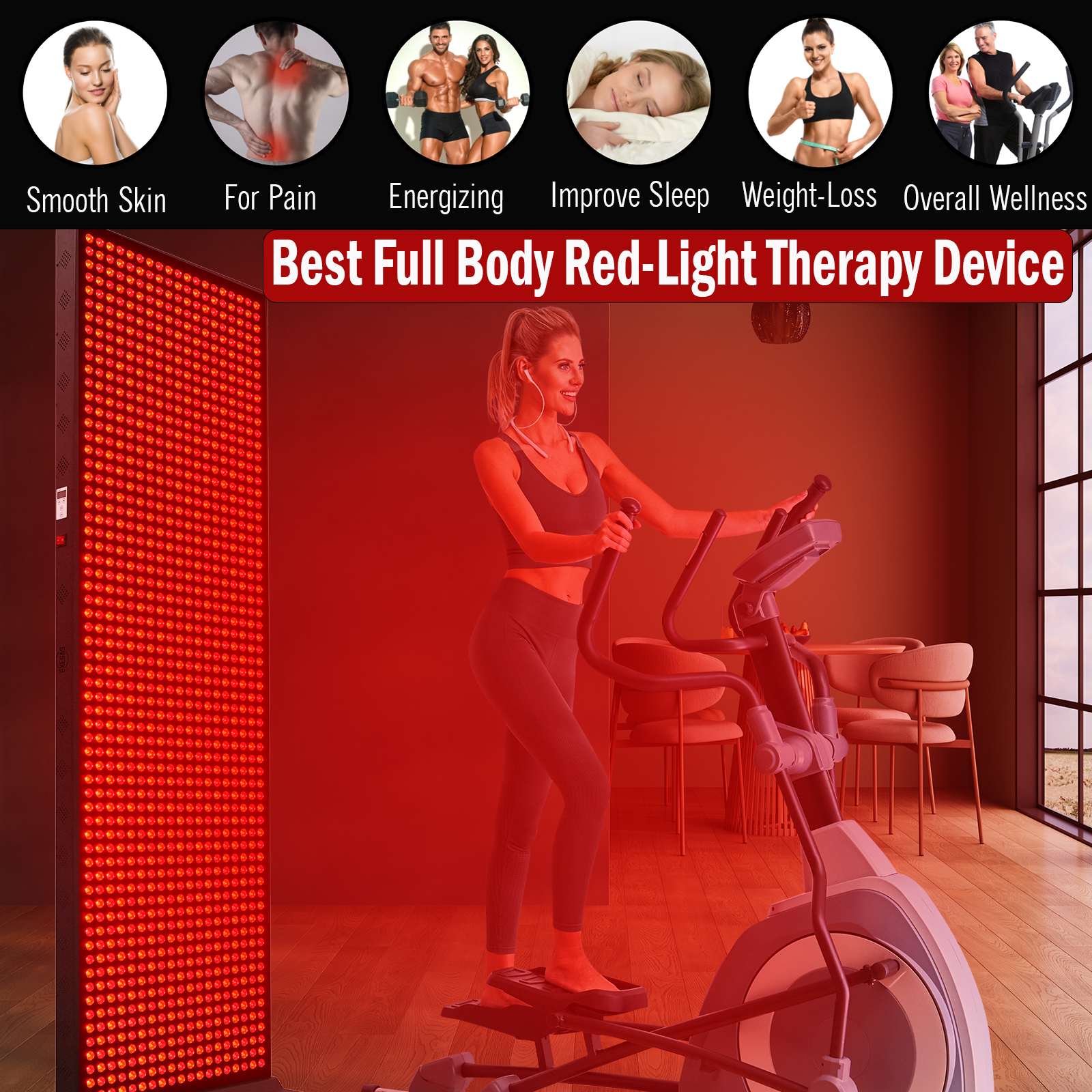 EXESAS Full Body Red Light Therapy Panel – 1216 LEDs, 4 Wavelengths, 6080W