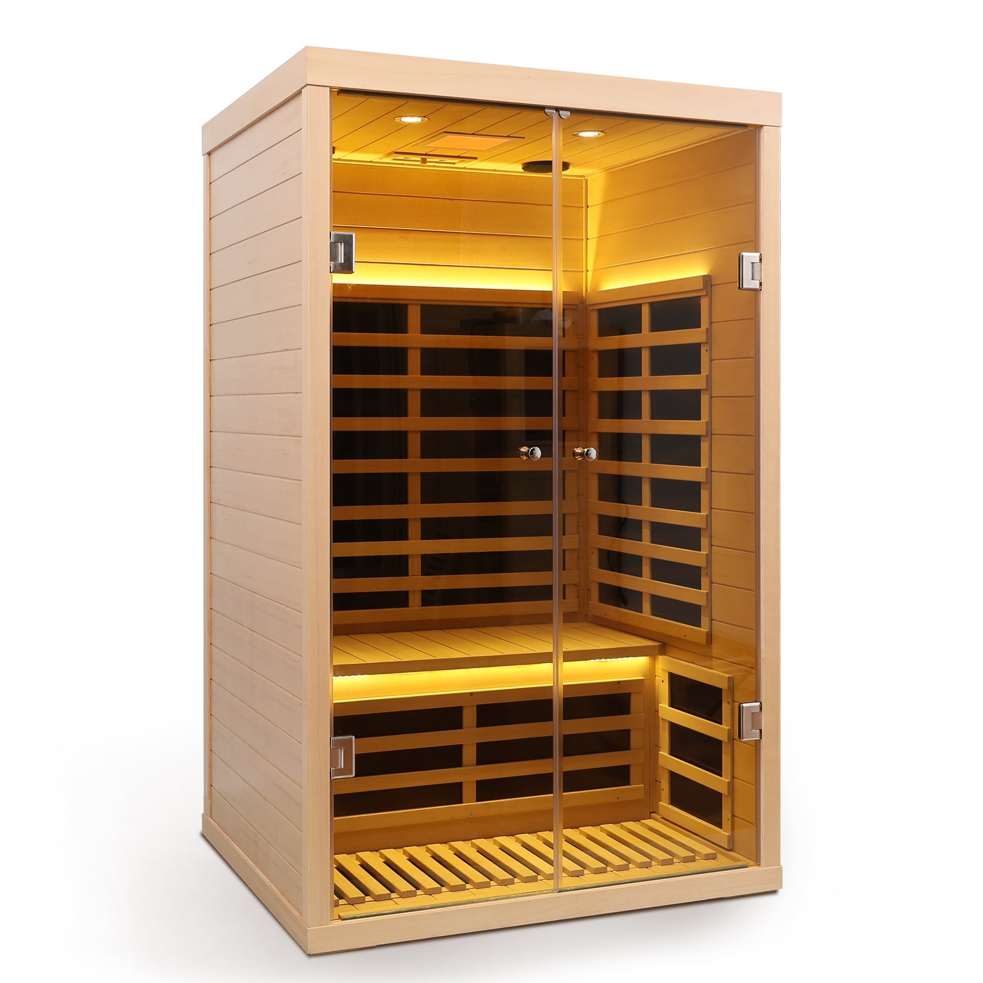 Luxury 2-Person Low EMF Far Infrared Sauna – Hemlock Wood with Double Glass Doors