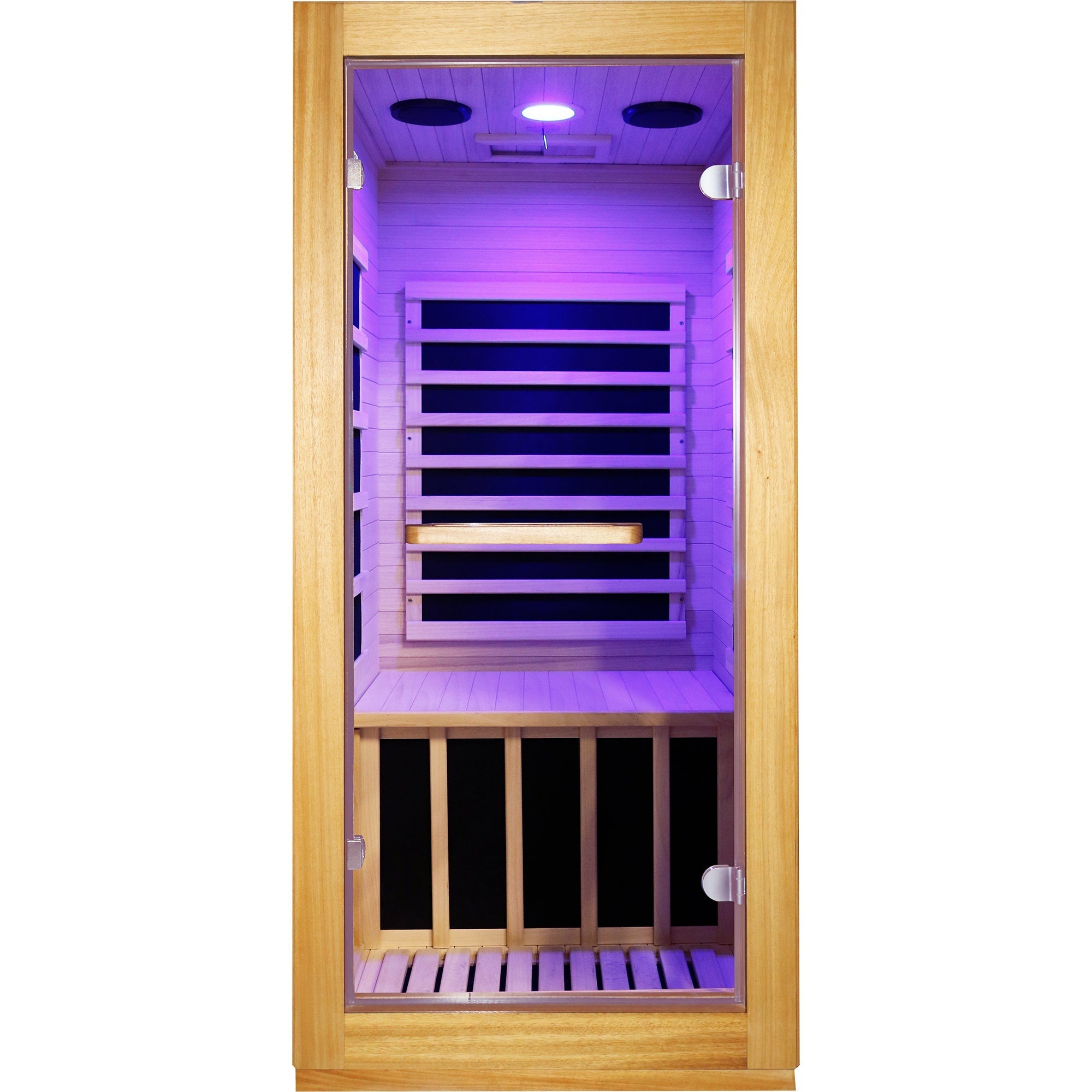 Compact 1-Person Infrared Sauna – Natural Wood with 10-Color Chromotherapy Lighting