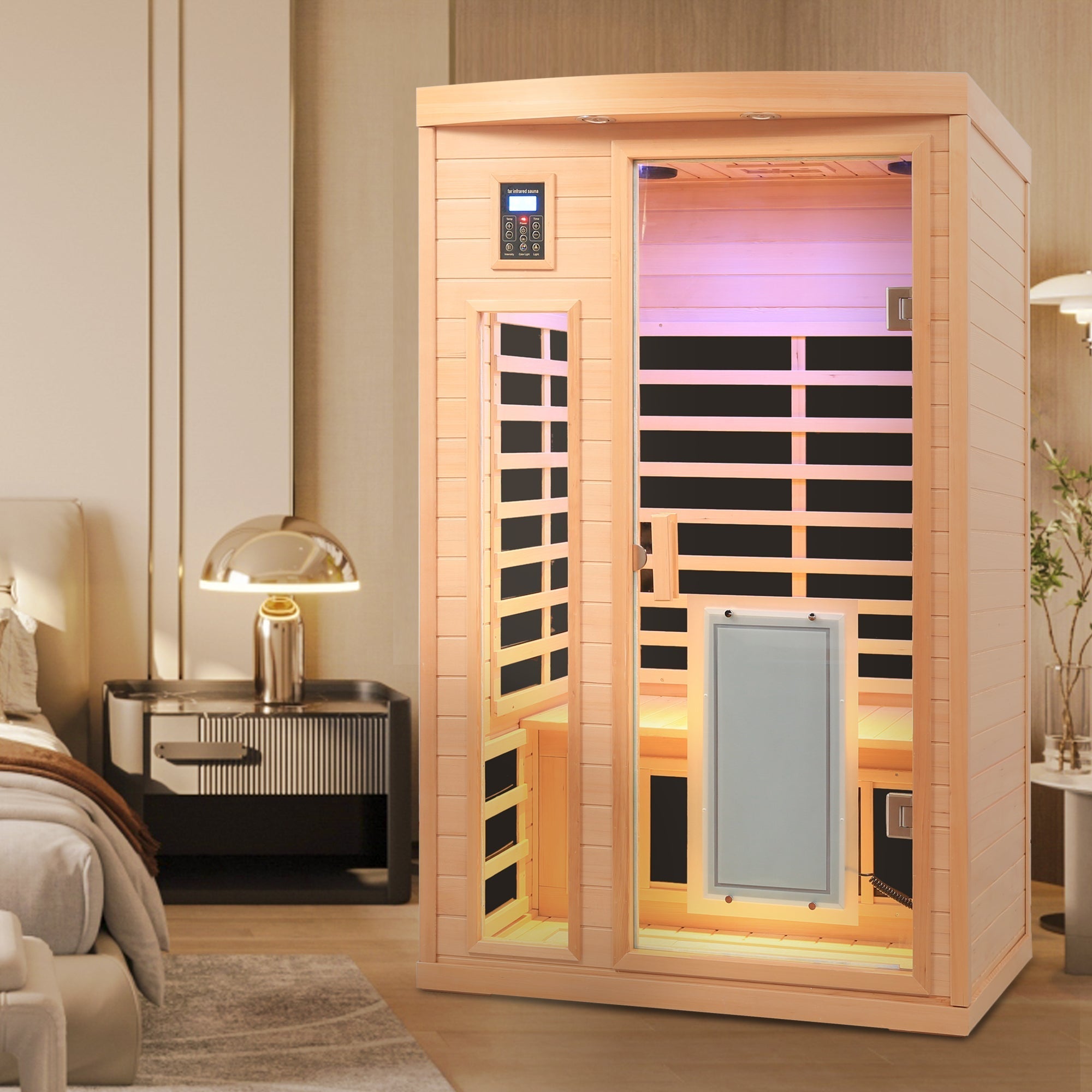 2-Person Low EMF Far Infrared Sauna – Hemlock Wood with Heated Glass Door