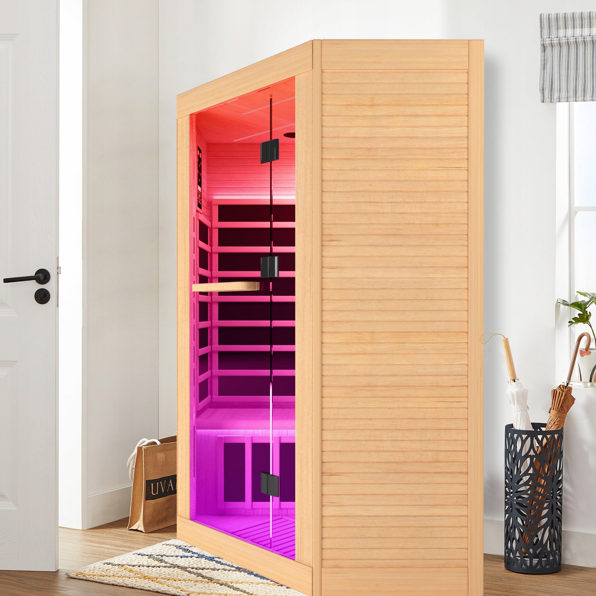 2-Person Corner Infrared Sauna – Canadian Hemlock with Bluetooth Speakers