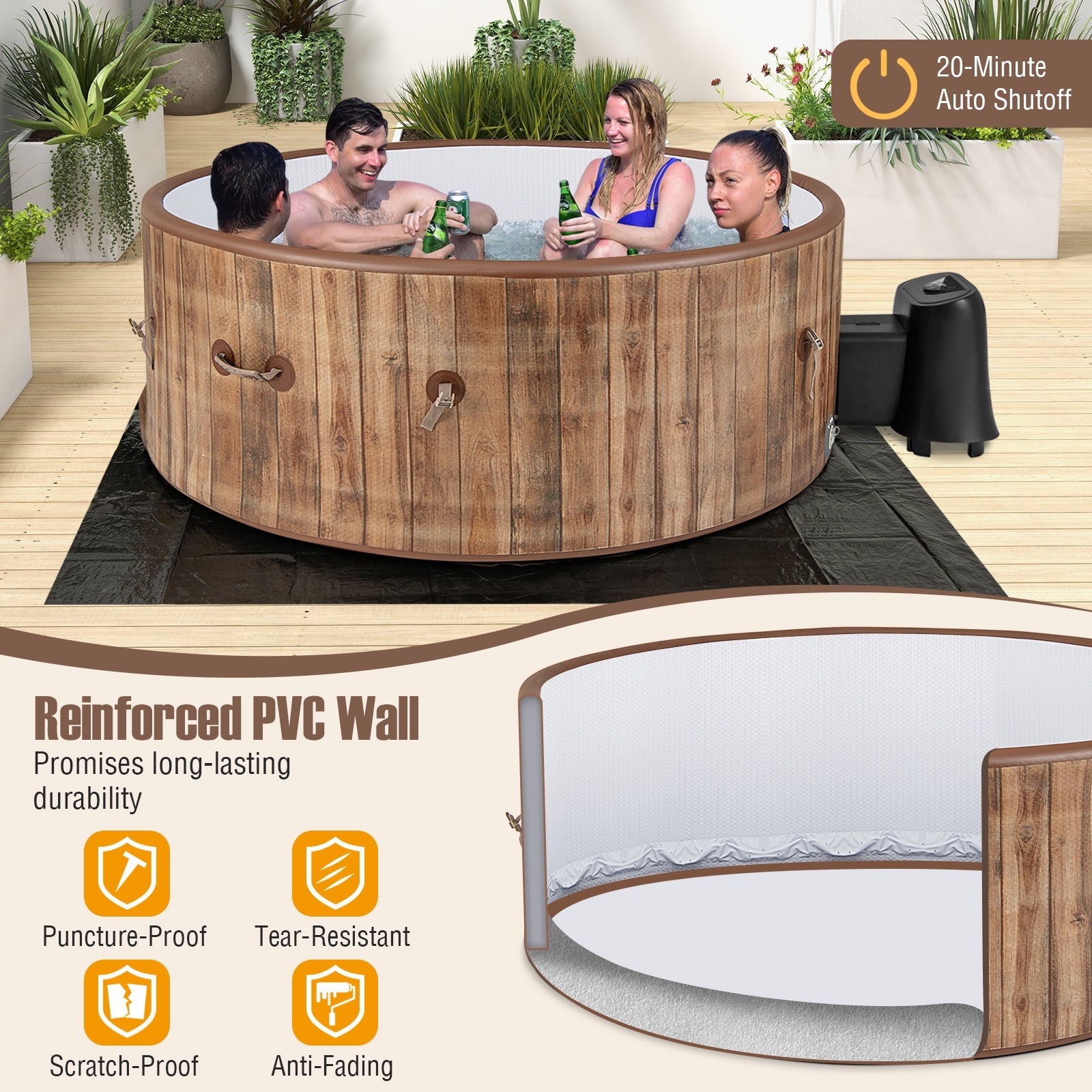 72-Inch Inflatable Hot Tub Spa with 120 Air Jets & Electric Heater Pump (4–6 Person)