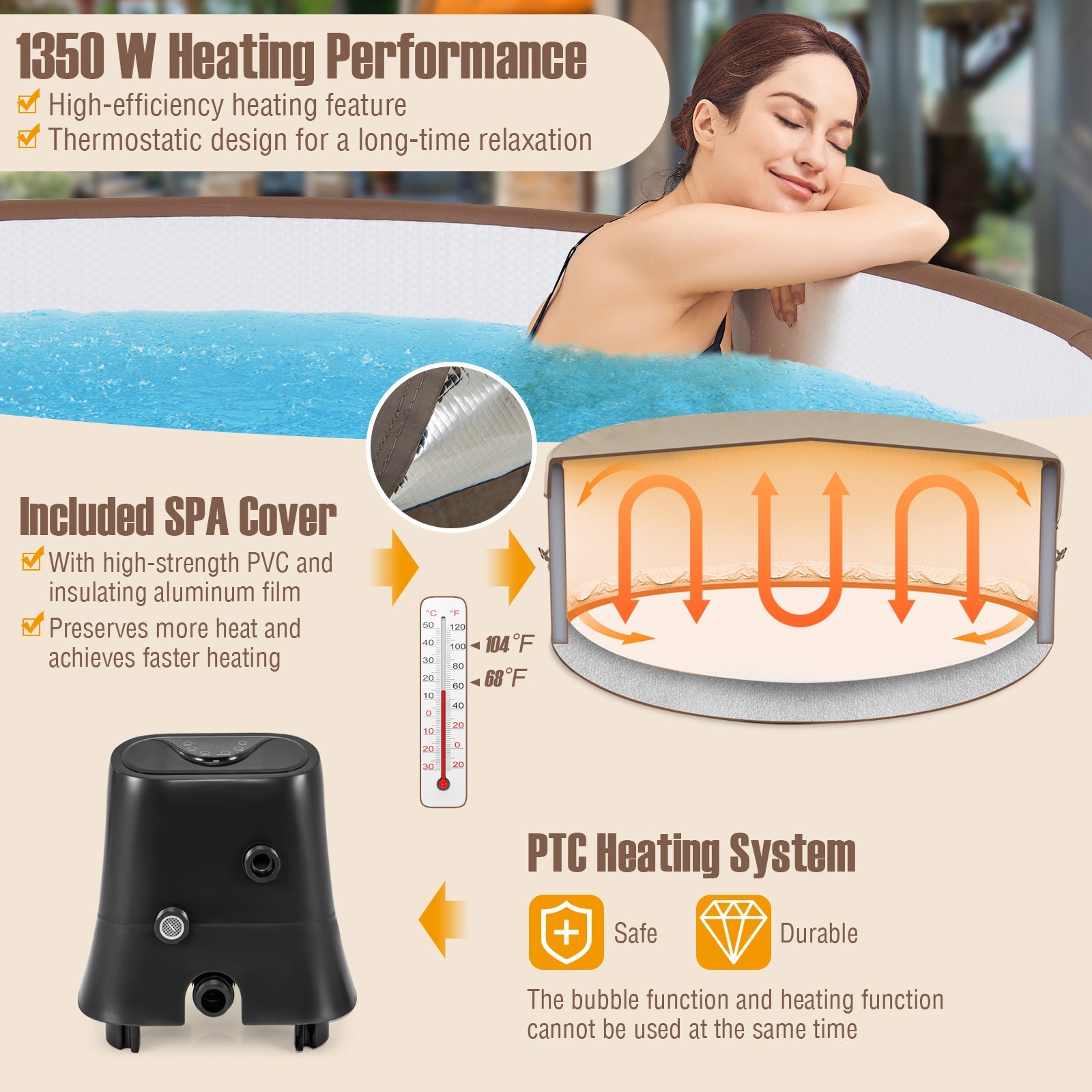 72-Inch Inflatable Hot Tub Spa with 120 Air Jets & Electric Heater Pump (4–6 Person)