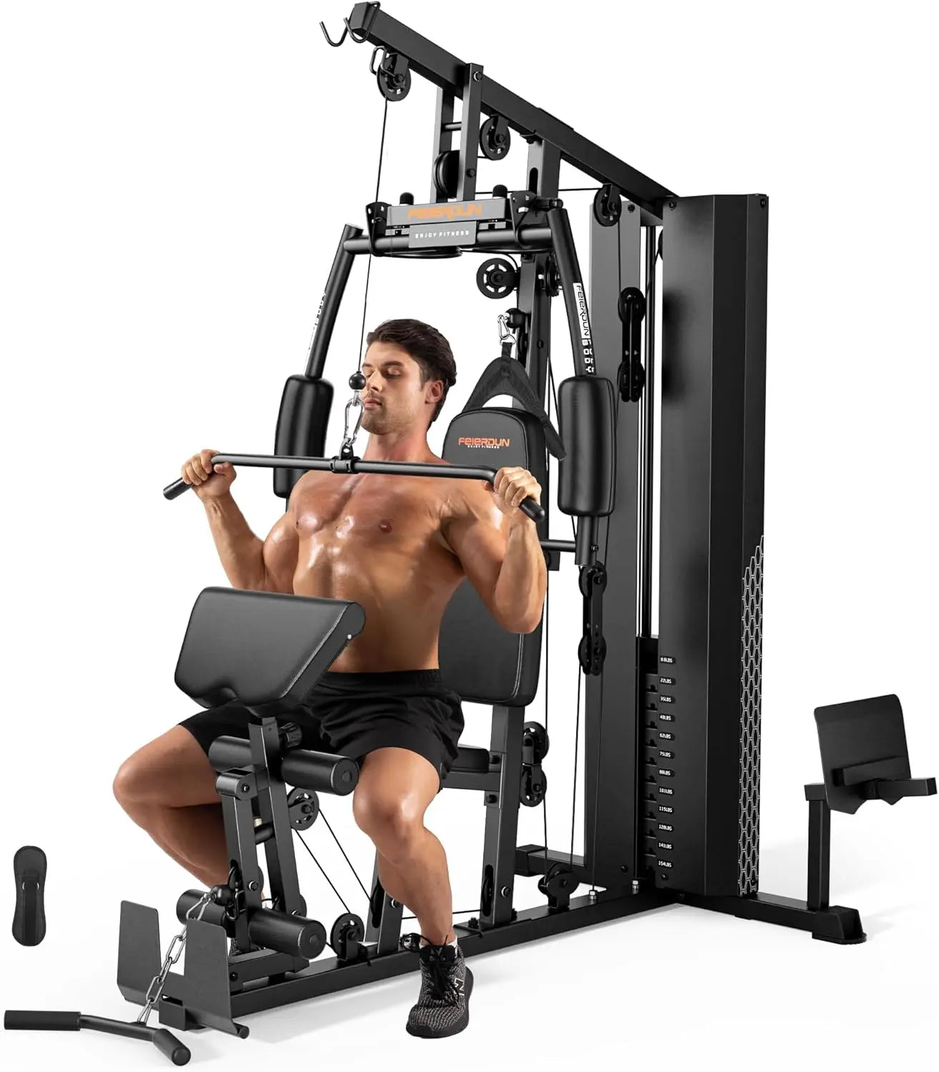 Multi-Function Home Gym with 154 lb Weight Stack, Leg Press & Cable System