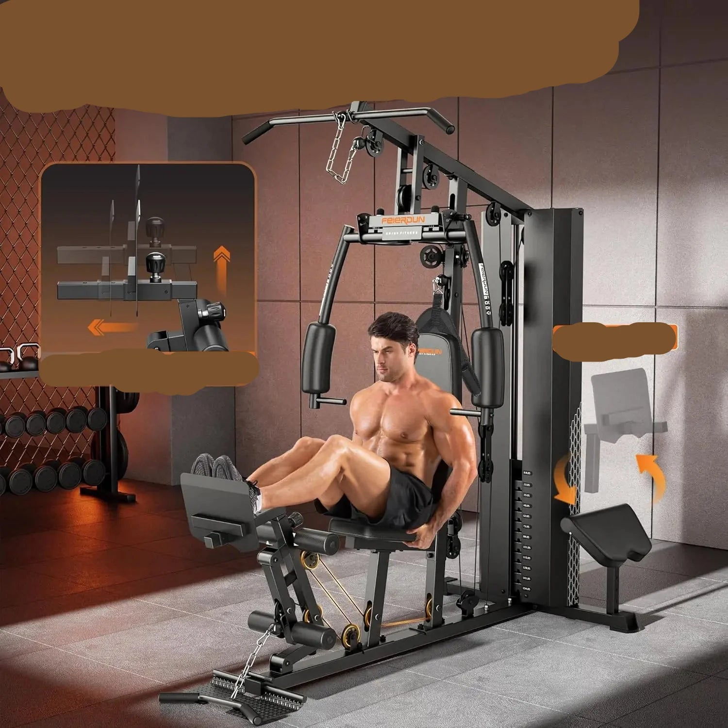 Multi-Function Home Gym with 154 lb Weight Stack, Leg Press & Cable System