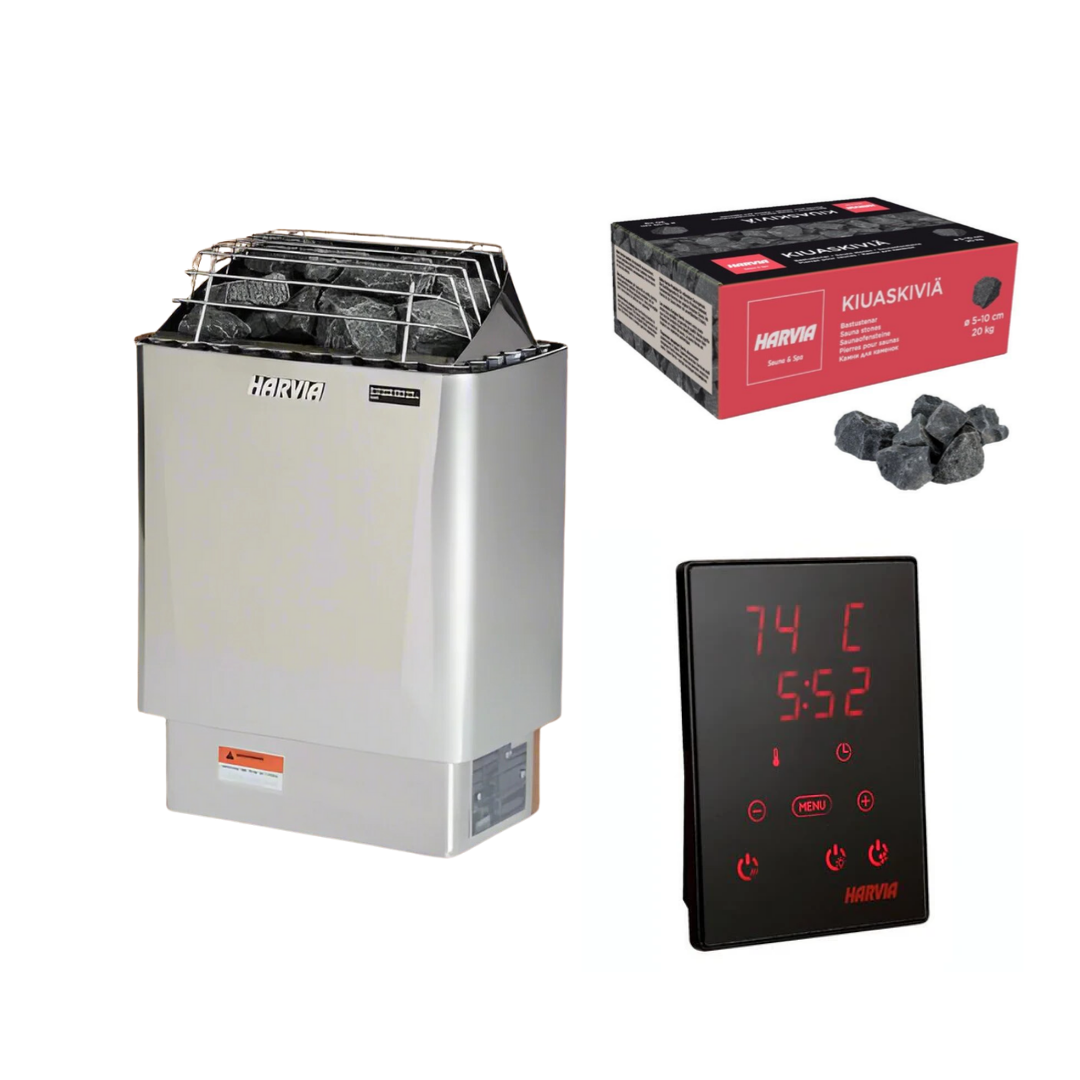 Harvia KIP Electric Sauna Heater | Stainless Steel | 4.5–8kW | 50 lbs Rocks | Xenio WiFi Control | UL Listed