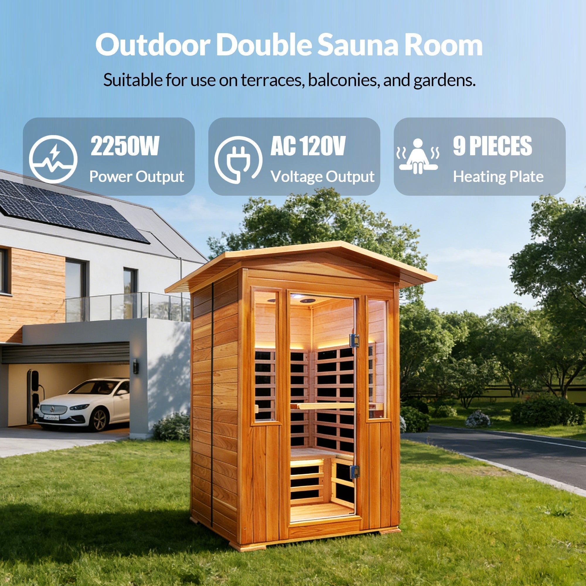 Outdoor 2-Person Far Infrared Sauna – Red Cedar with Bluetooth Audio