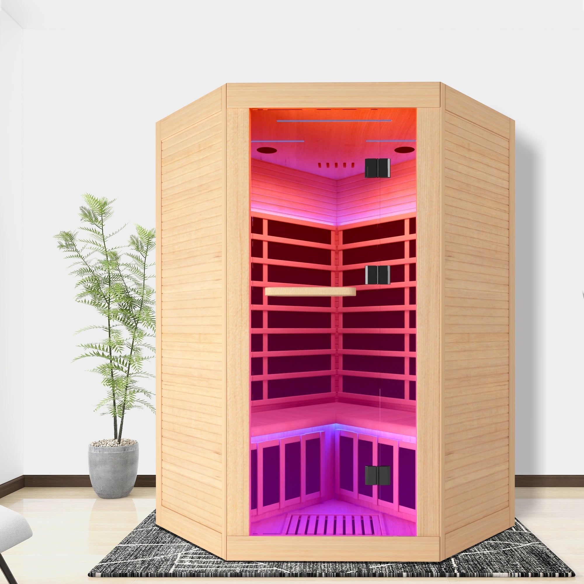 2-Person Corner Infrared Sauna – Canadian Hemlock with Bluetooth Speakers