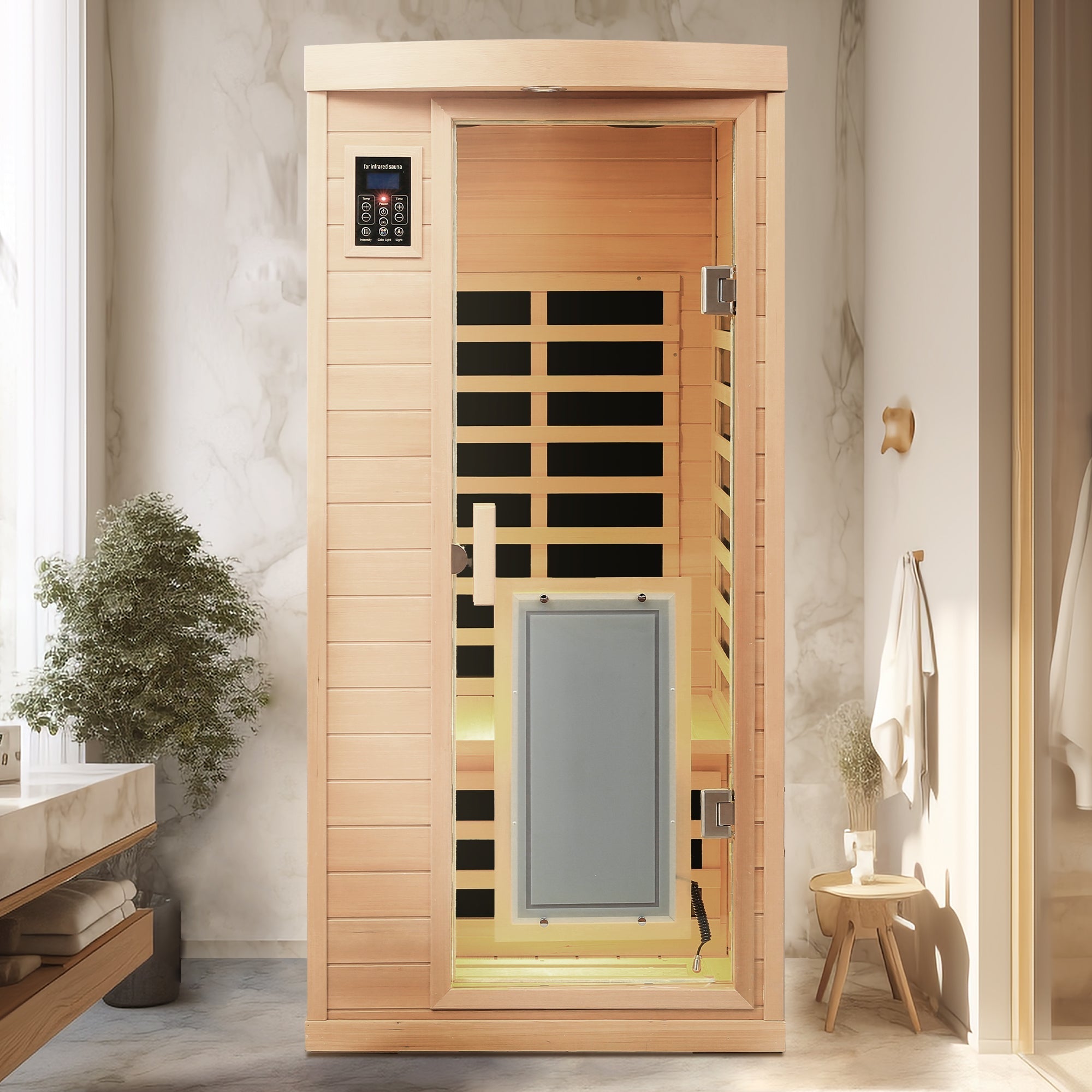 1-Person Low EMF Far Infrared Sauna – Hemlock Wood with Bluetooth Audio
