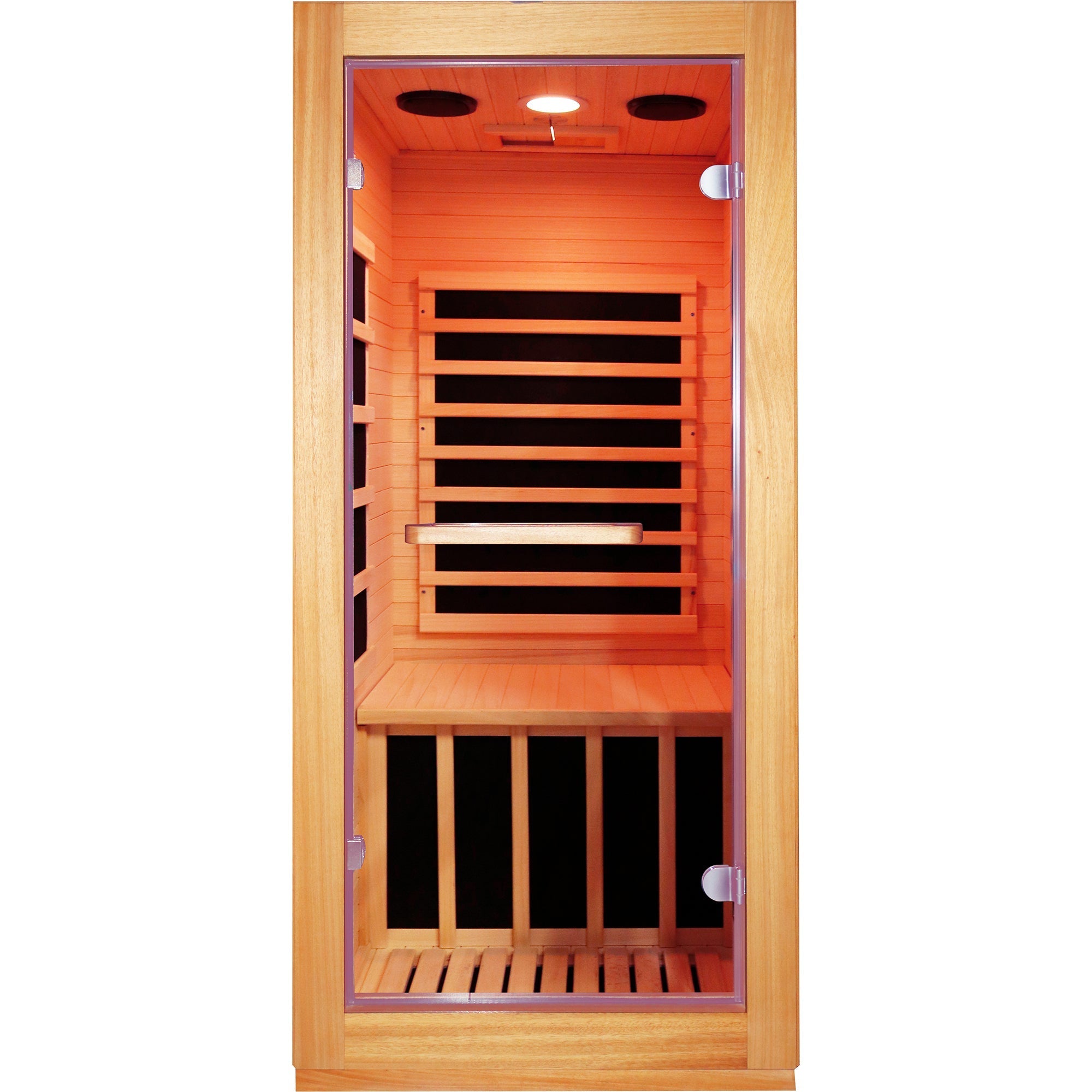 Compact 1-Person Infrared Sauna – Natural Wood with 10-Color Chromotherapy Lighting