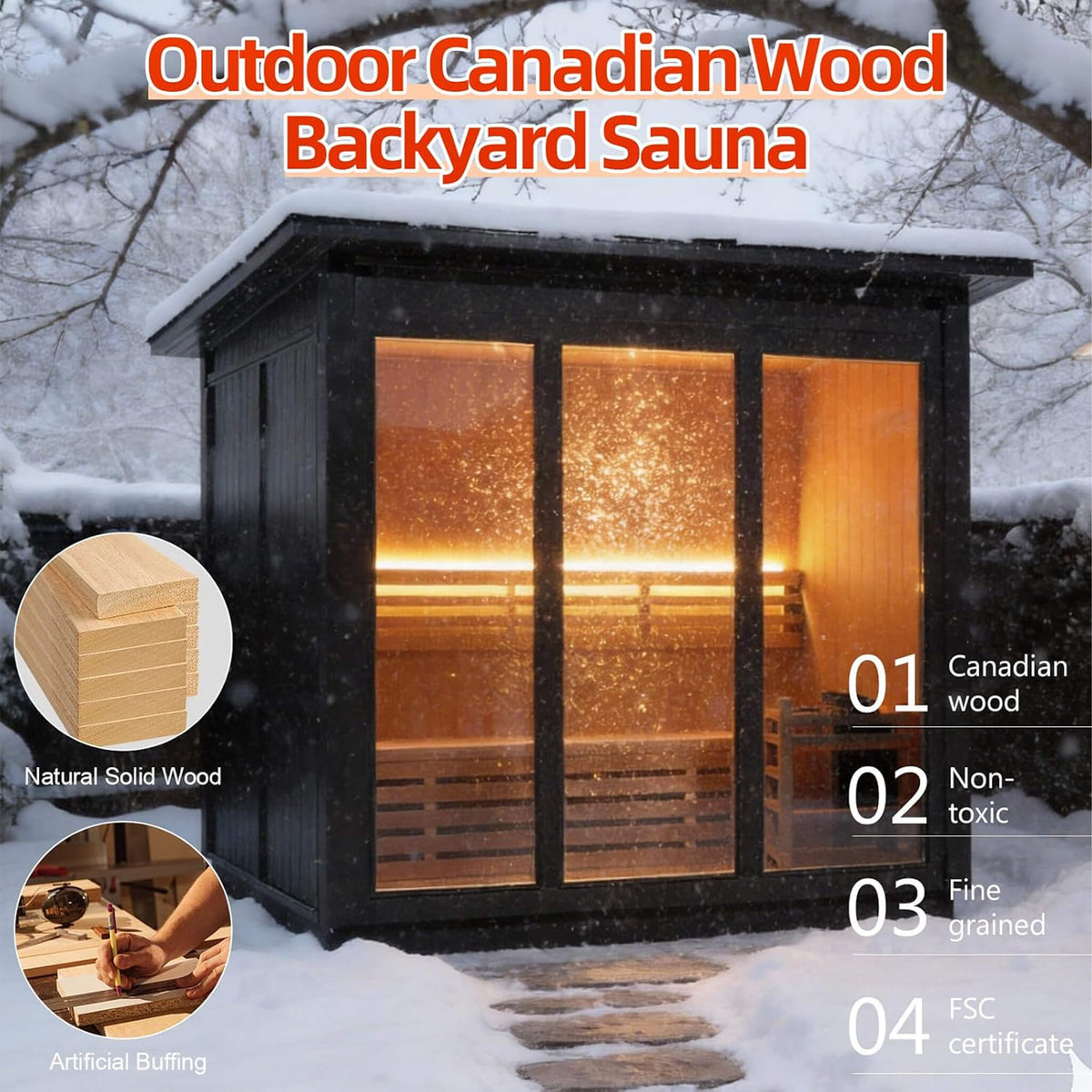 Custom 8-Person Outdoor Steam Sauna with Heater & Stones