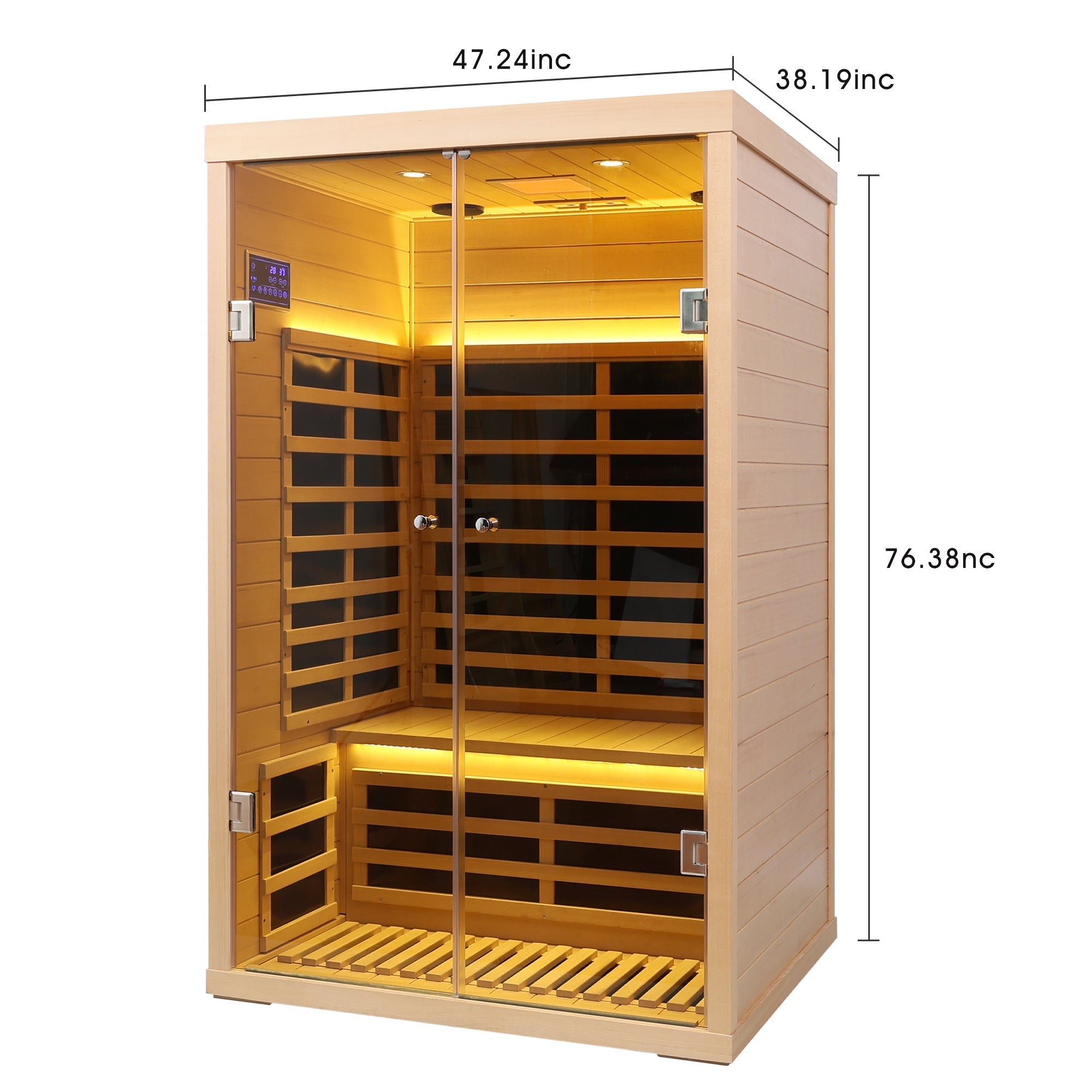 Luxury 2-Person Low EMF Far Infrared Sauna – Hemlock Wood with Double Glass Doors