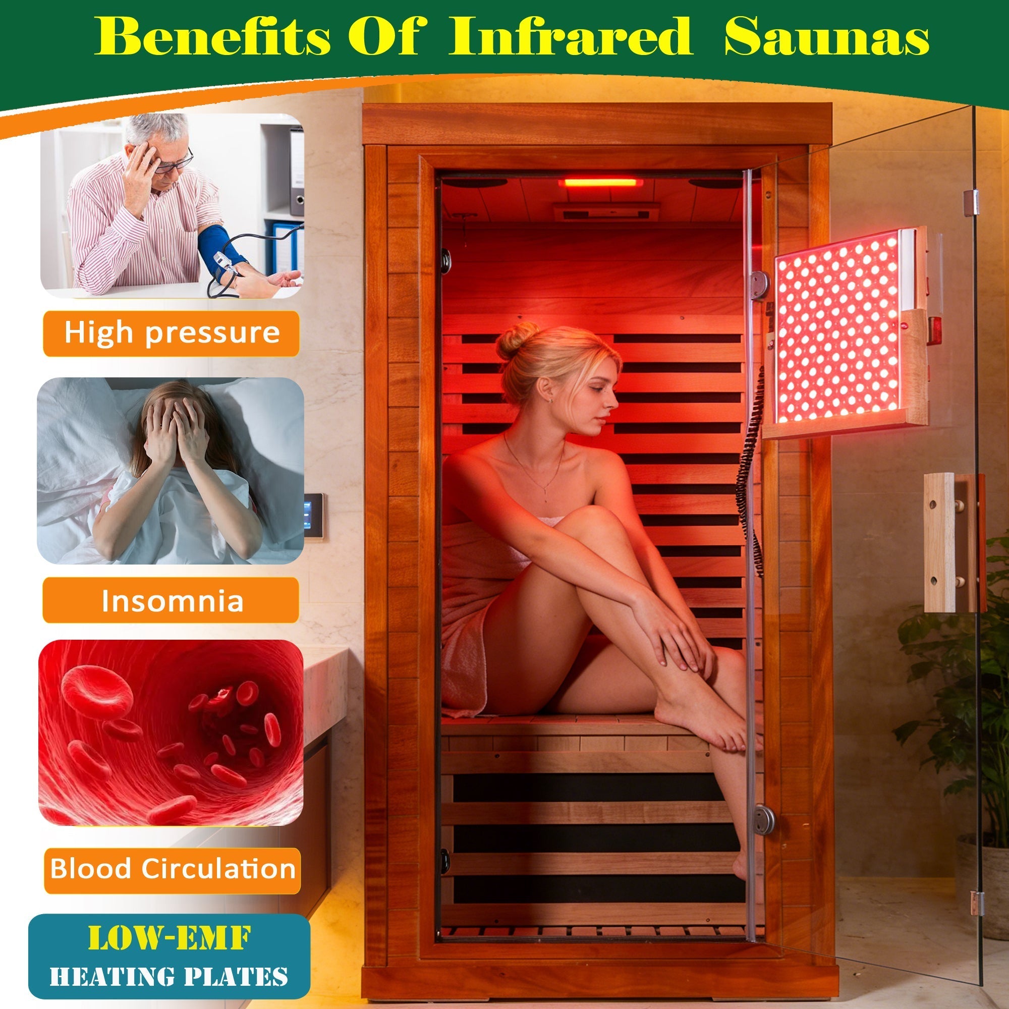 1-Person Full Spectrum Infrared Sauna with Red Light Therapy – Low EMF Okoume Wood