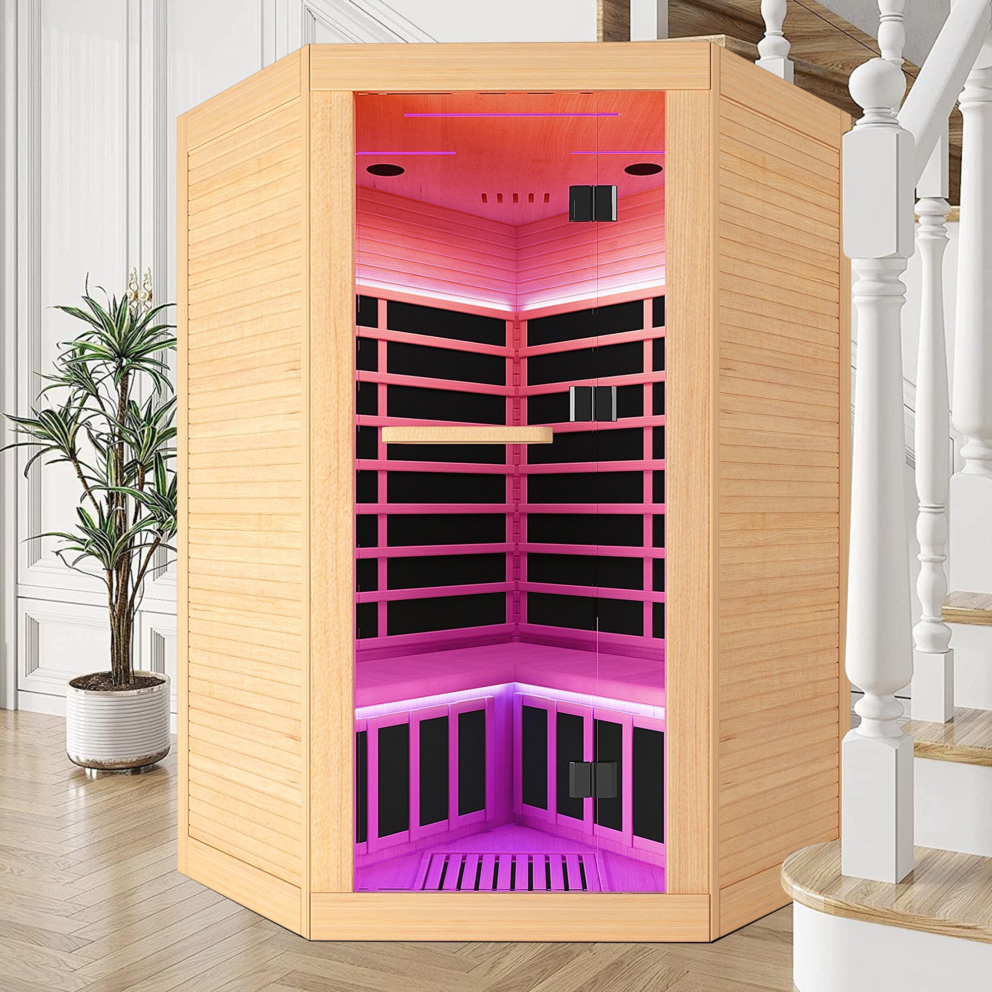2-Person Corner Infrared Sauna – Canadian Hemlock with Bluetooth Speakers