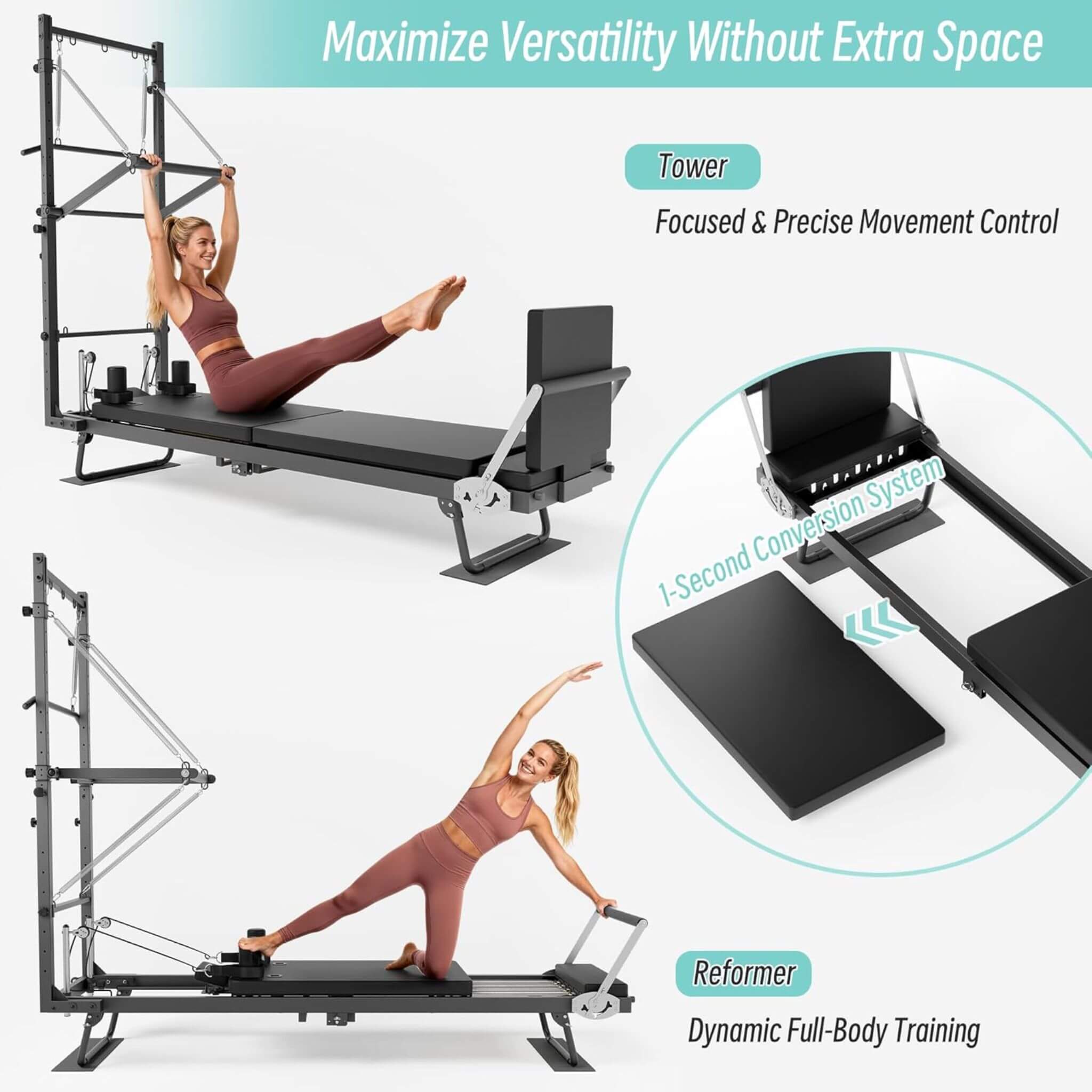 Core Pilates Foldable Dual Resistance Pilates Reformer Machine with Tower