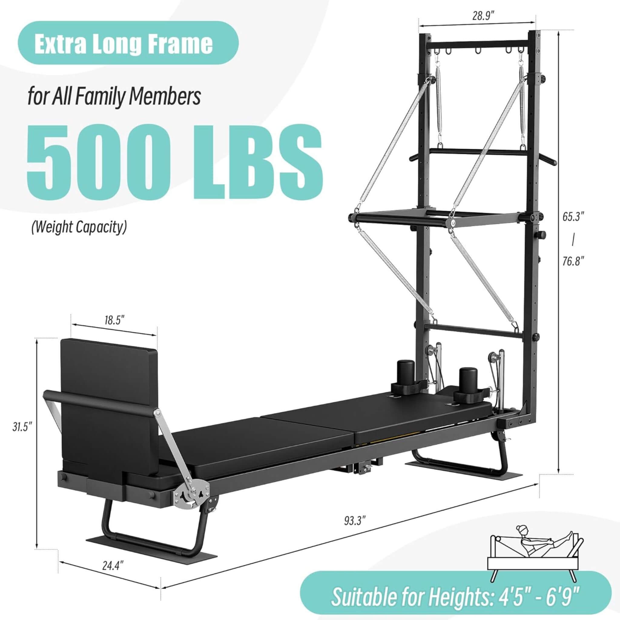 Core Pilates Foldable Dual Resistance Pilates Reformer Machine with Tower