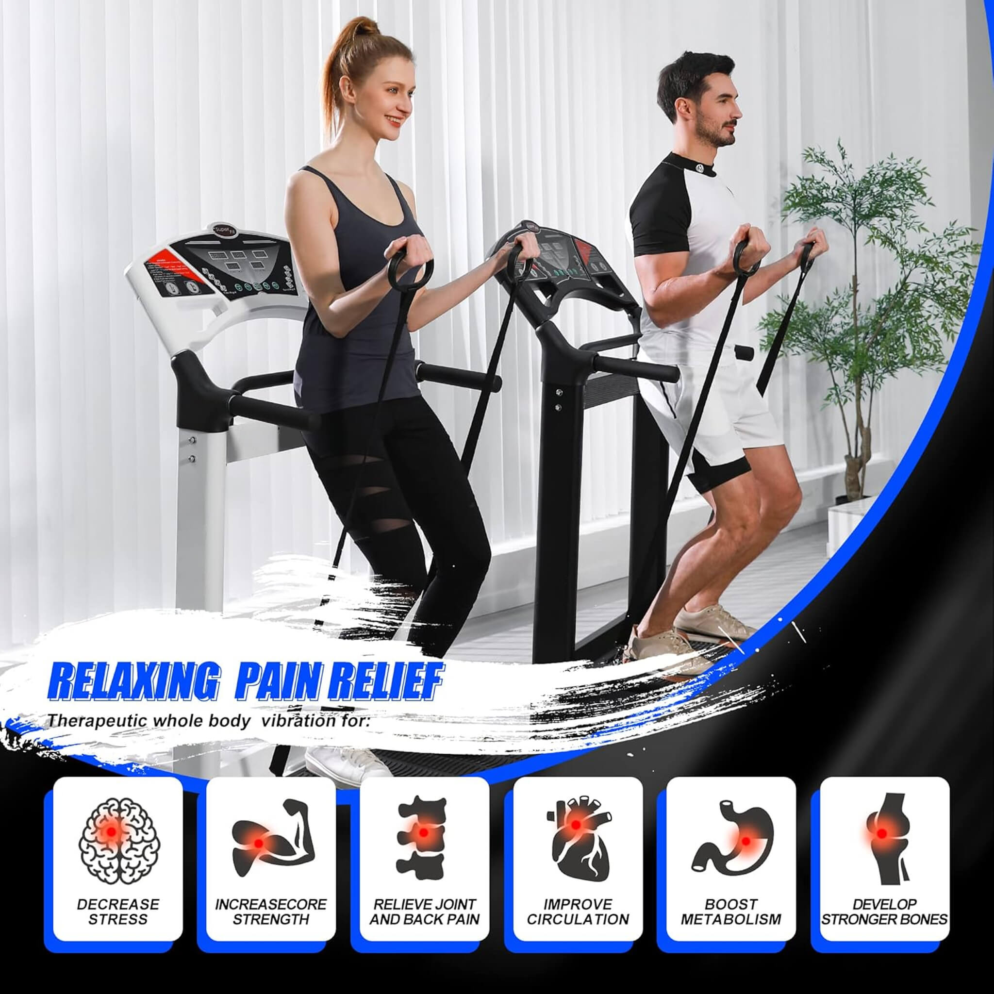 Rovix Whole Body Vibration Plate – 400 lb Capacity with Resistance Bands