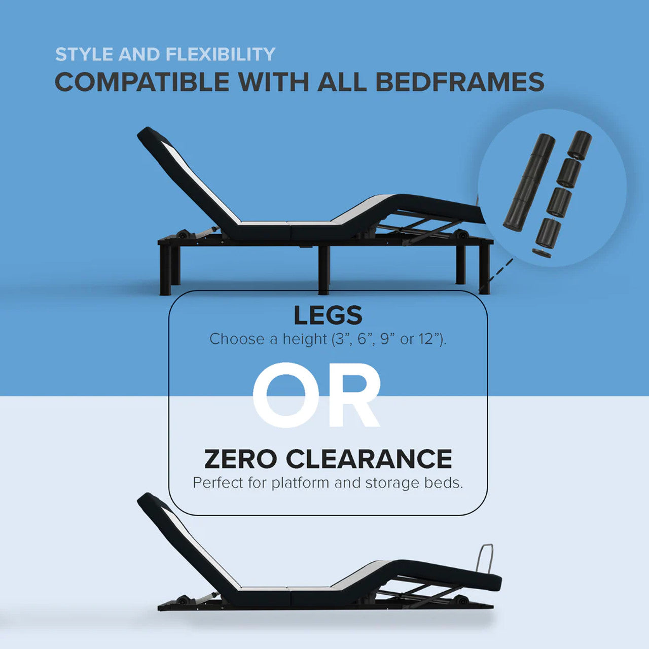 MS200 Adjustable Bed Base – Wireless Remote, Head & Foot Massage, and Under-Bed Lighting