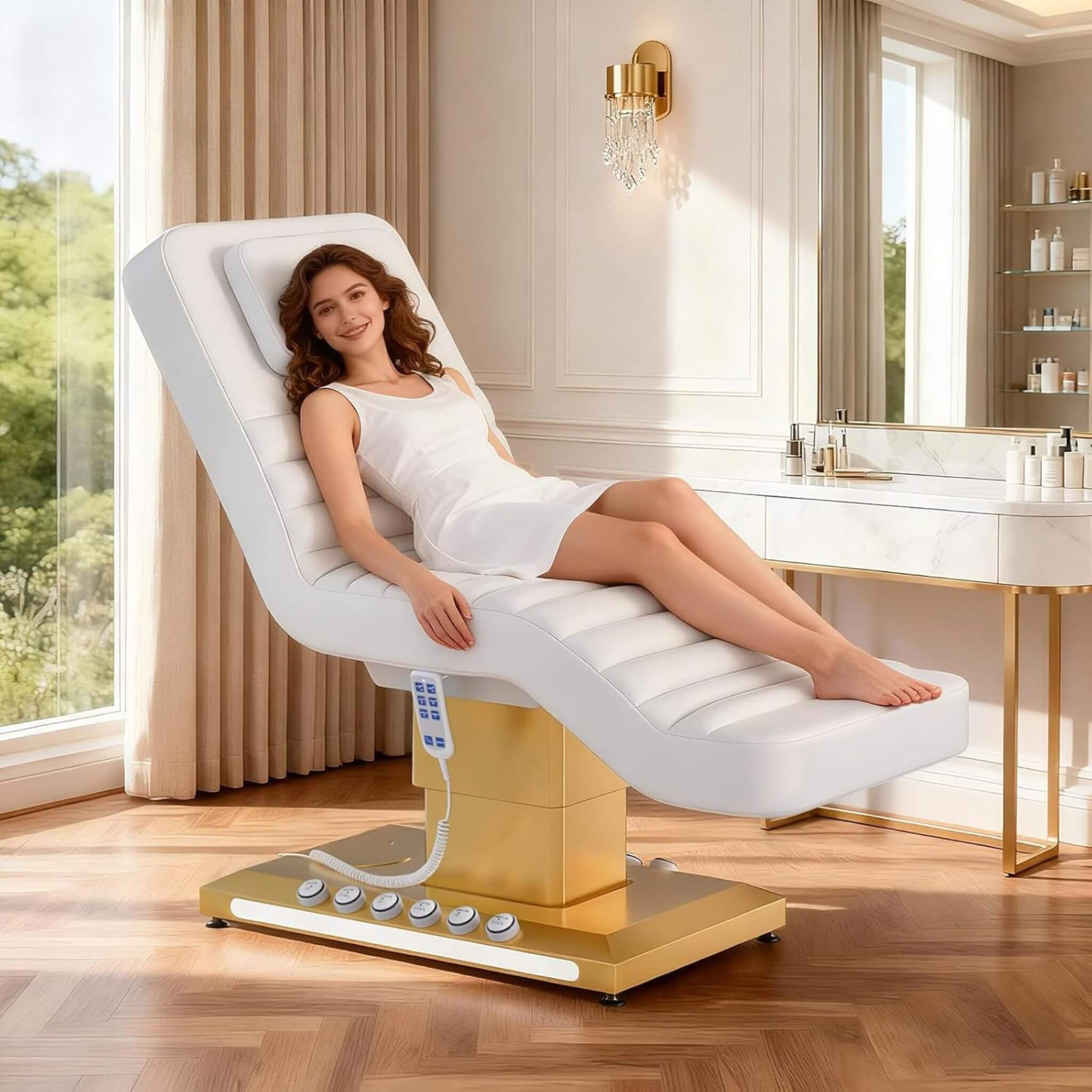 Luxury 4-Motor Electric Massage Table with Heating, Lift & Foot Pedal