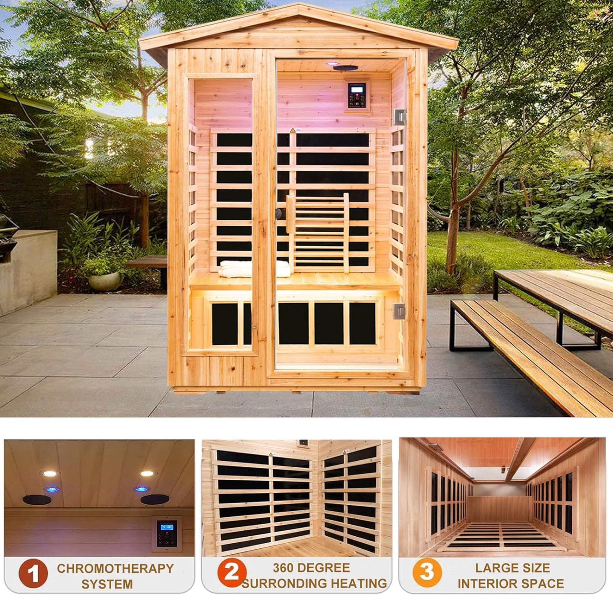 Thermora Zorin 2-Person Indoor/Outdoor FAR Infrared Sauna | Canadian Hemlock | 8 Epoxy Panels | 1750W | ETL/CE/GS | Bluetooth