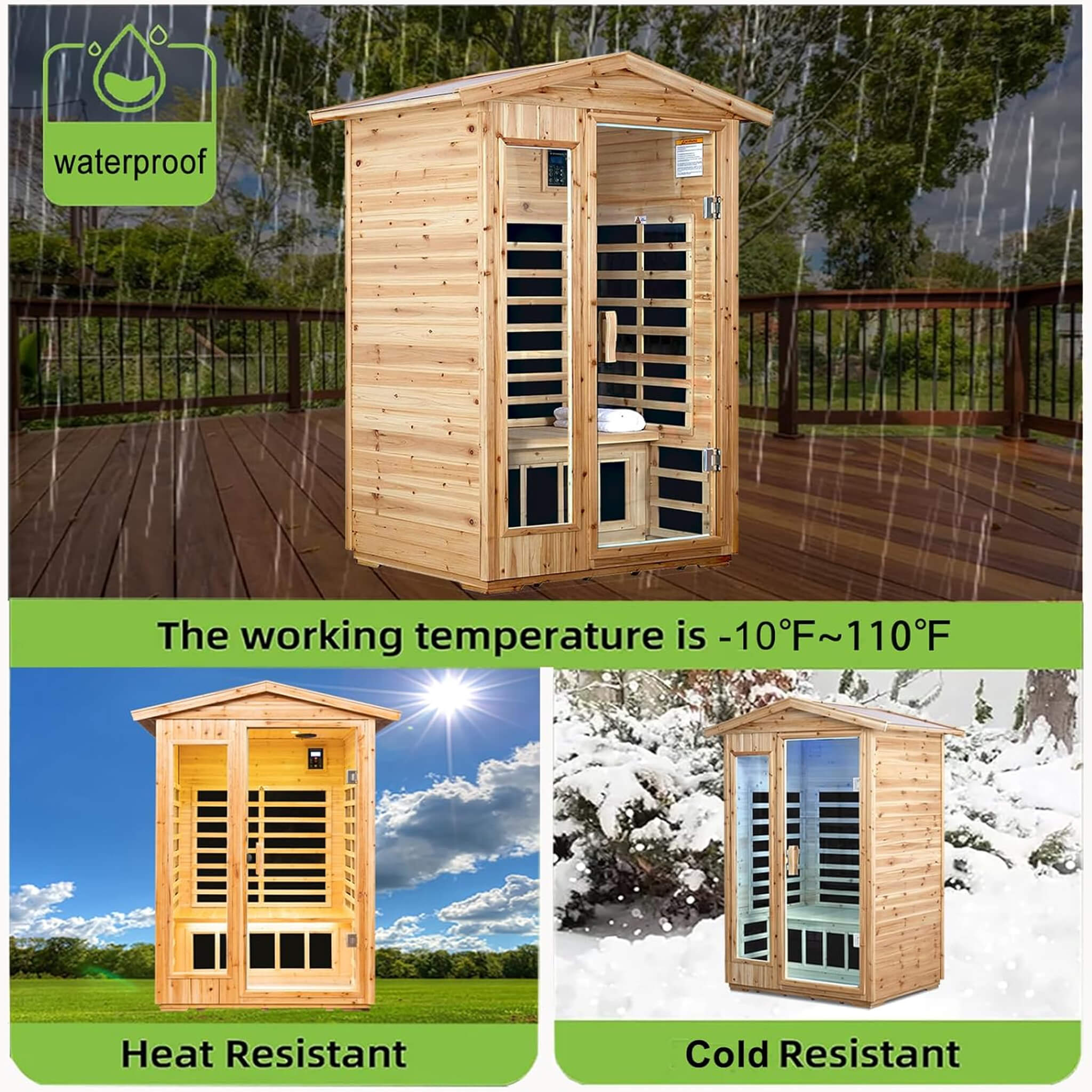 Thermora Zorin 2-Person Indoor/Outdoor FAR Infrared Sauna | Canadian Hemlock | 8 Epoxy Panels | 1750W | ETL/CE/GS | Bluetooth