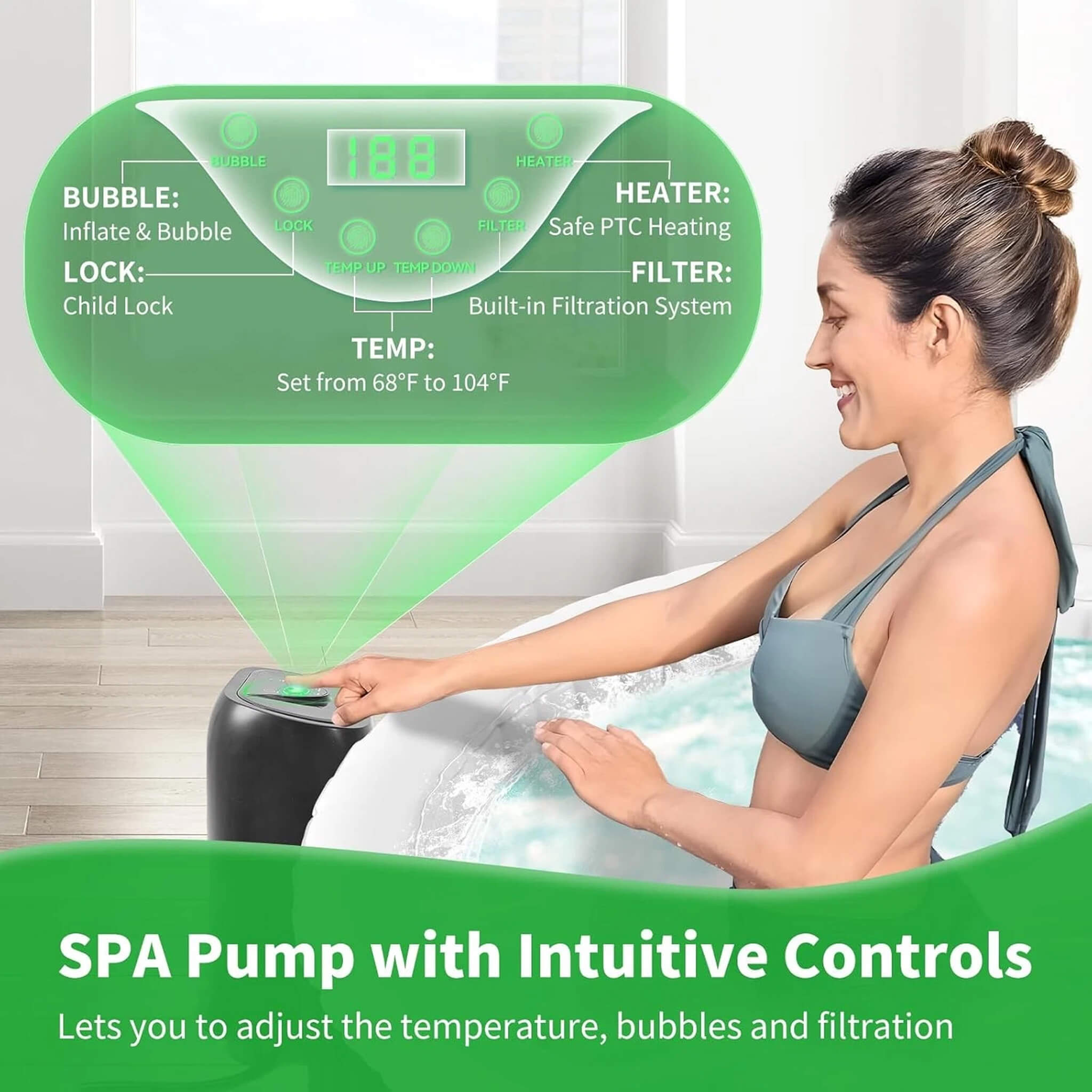Premium Large 4-Person Inflatable Hot Tub Kit with 8-Color LED Lights (SAK20759)