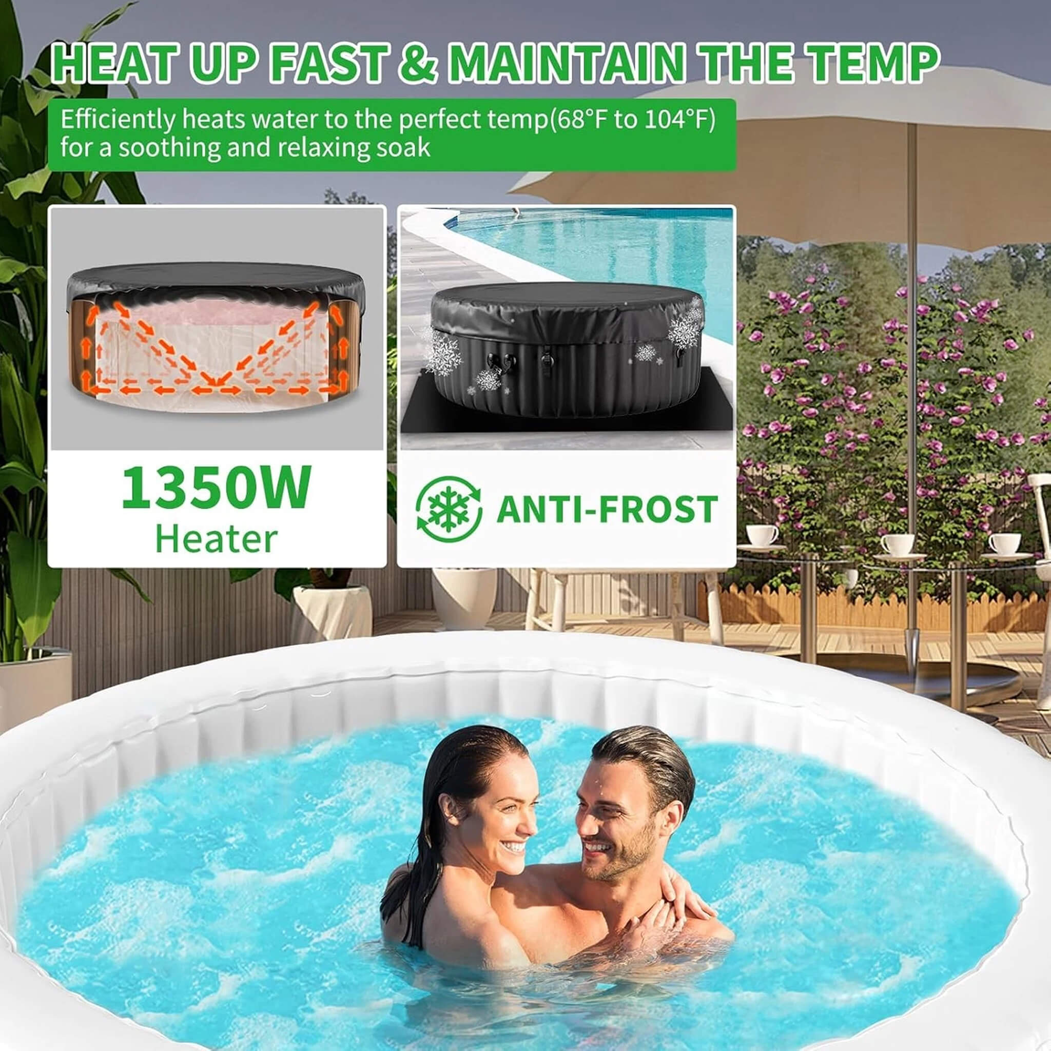 Premium Large 4-Person Inflatable Hot Tub Kit with 8-Color LED Lights (SAK20759)