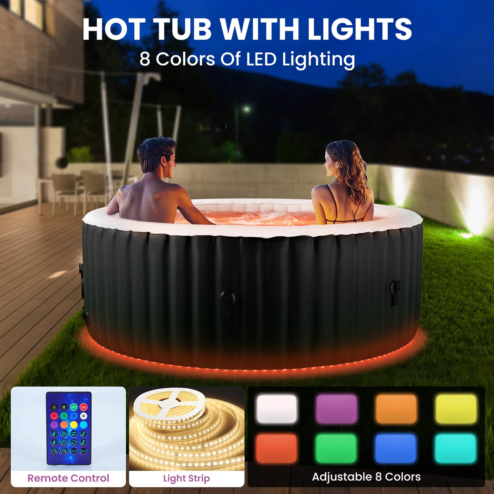 Premium Large 4-Person Inflatable Hot Tub Kit with 8-Color LED Lights (SAK20759)