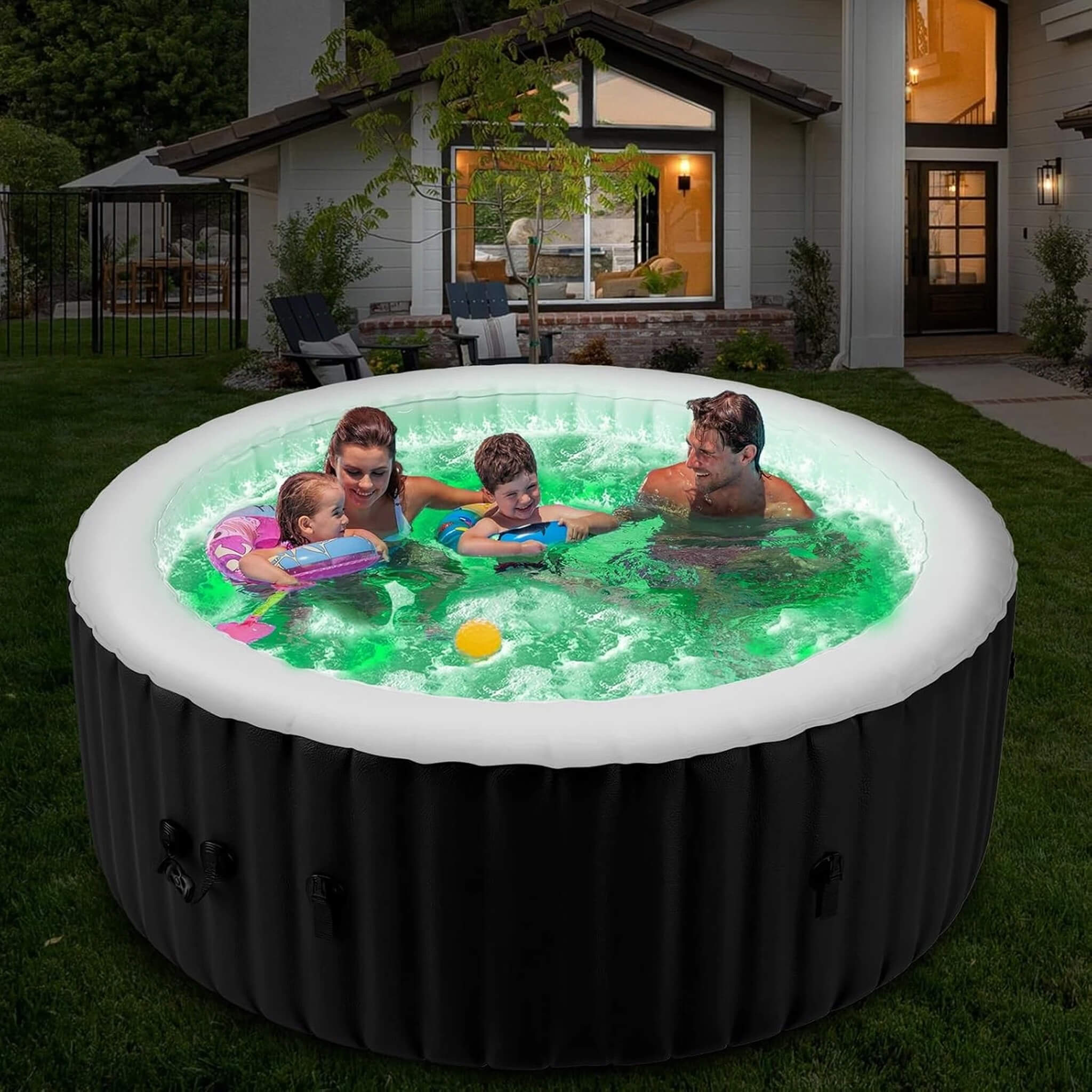 Premium Large 4-Person Inflatable Hot Tub Kit with 8-Color LED Lights (SAK20759)
